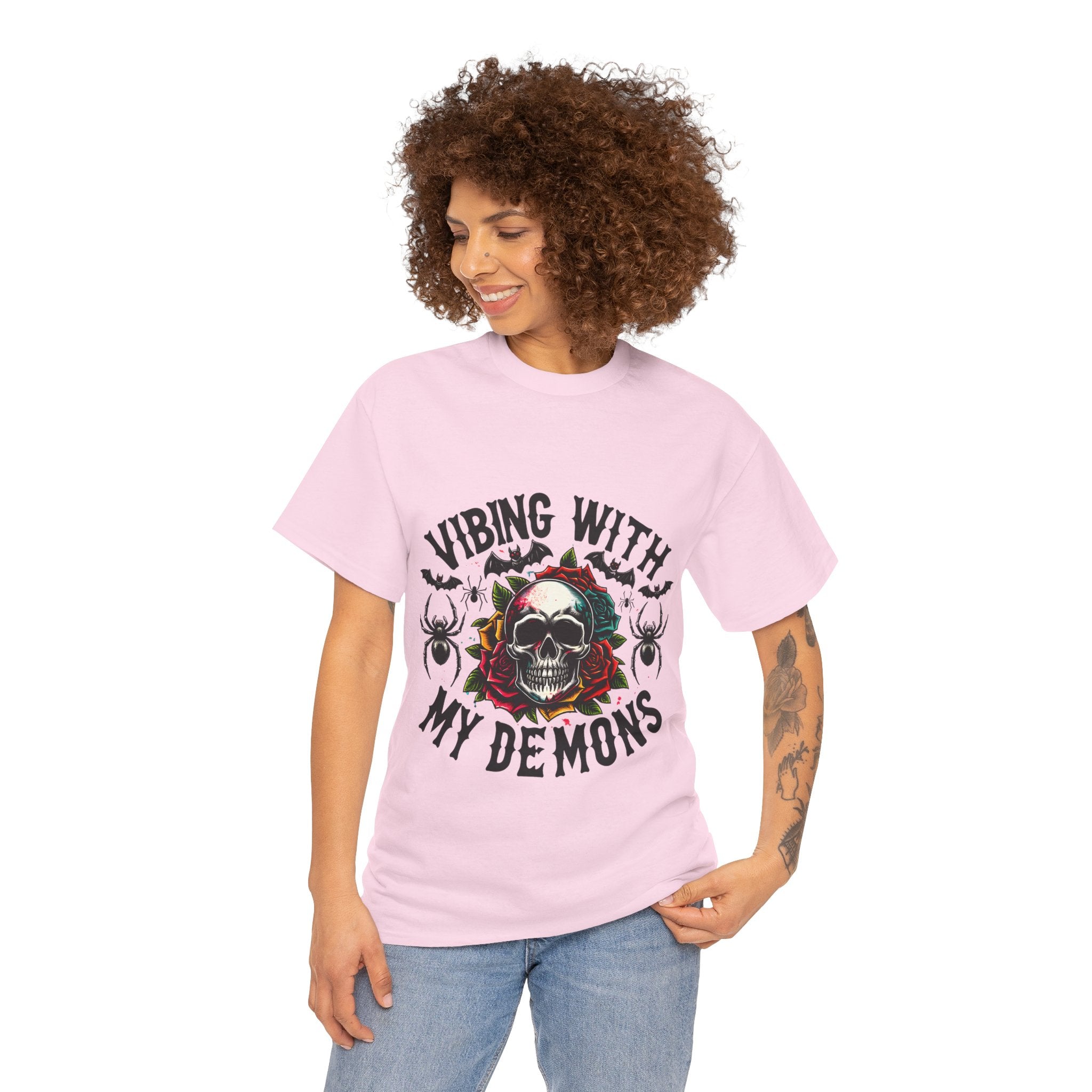 Vibing With My Demons, Halloween Skeleton & Pumpkin Tee, Spooky Season Apparel, Fall Fashion, Gift for Halloween Lovers