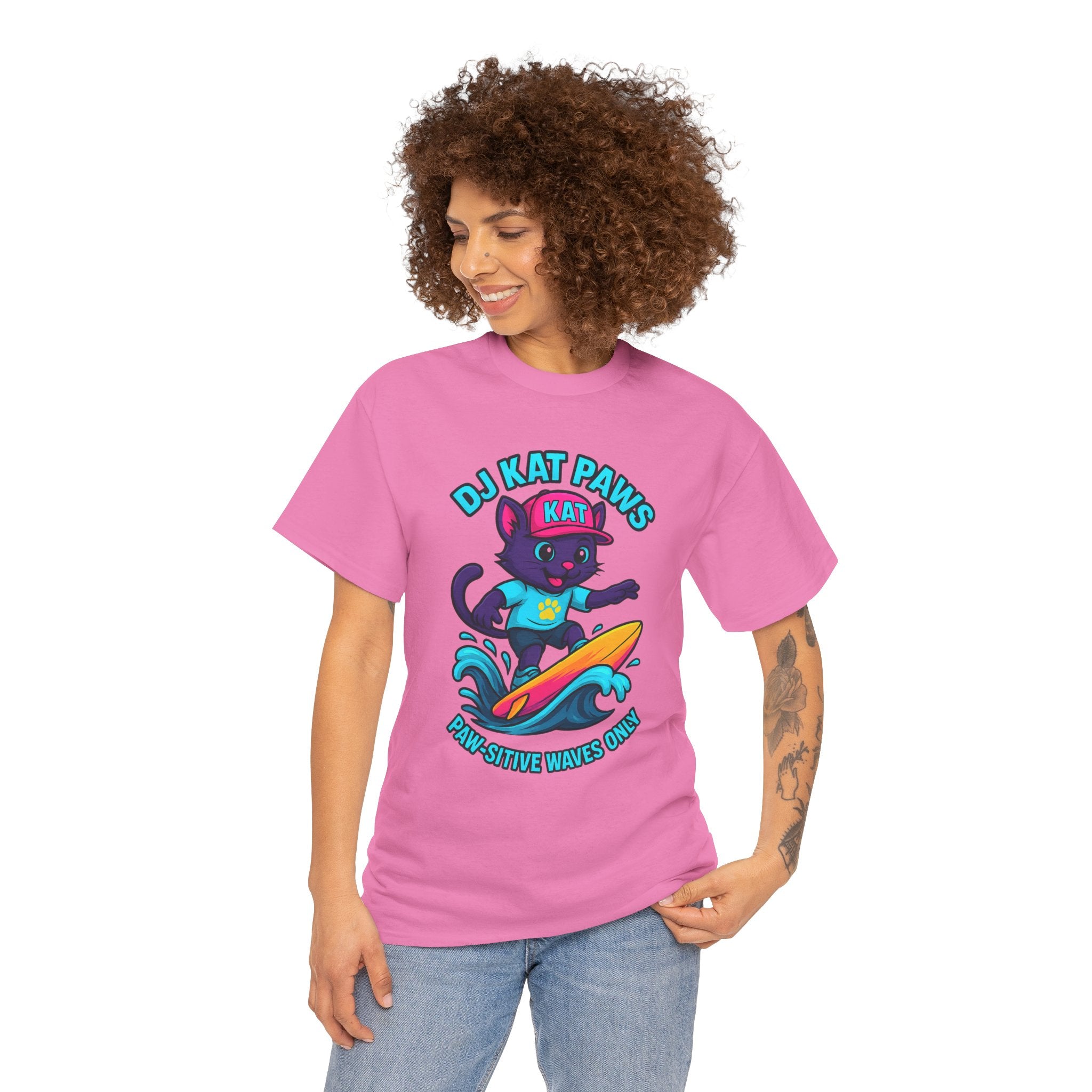 DJ KAT PAWS Paw-sitive Waves Only Surfing Tee