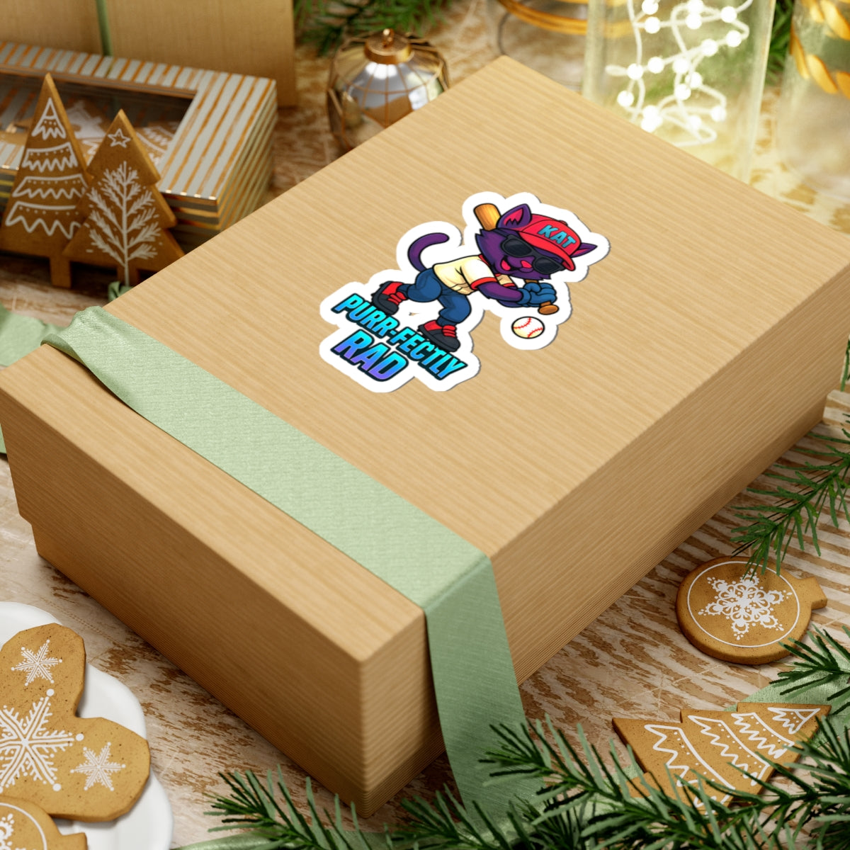 DJ KAT PAWS – Purr-fectly Rad | Cat-Themed Kiss-Cut Stickers, Laptop Decals for Cat Lovers, Fun Gift for Baseball Fans & Wall Decor
