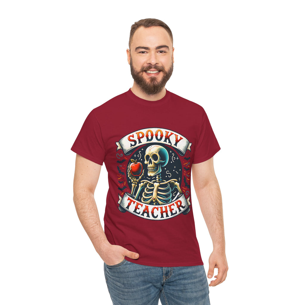 Spooky Teacher Tee, Halloween Shirt, Unisex Cotton T-Shirt, Funny Teacher Gift, Skeleton Design, Fall Apparel
