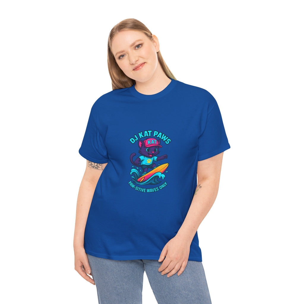 DJ KAT PAWS Surfing Fun T-Shirt | Stay Cool, Have Fun, Play Safe, Be You! | Fun Summer Tee, Gift for Cat Lovers, Beach Vibes