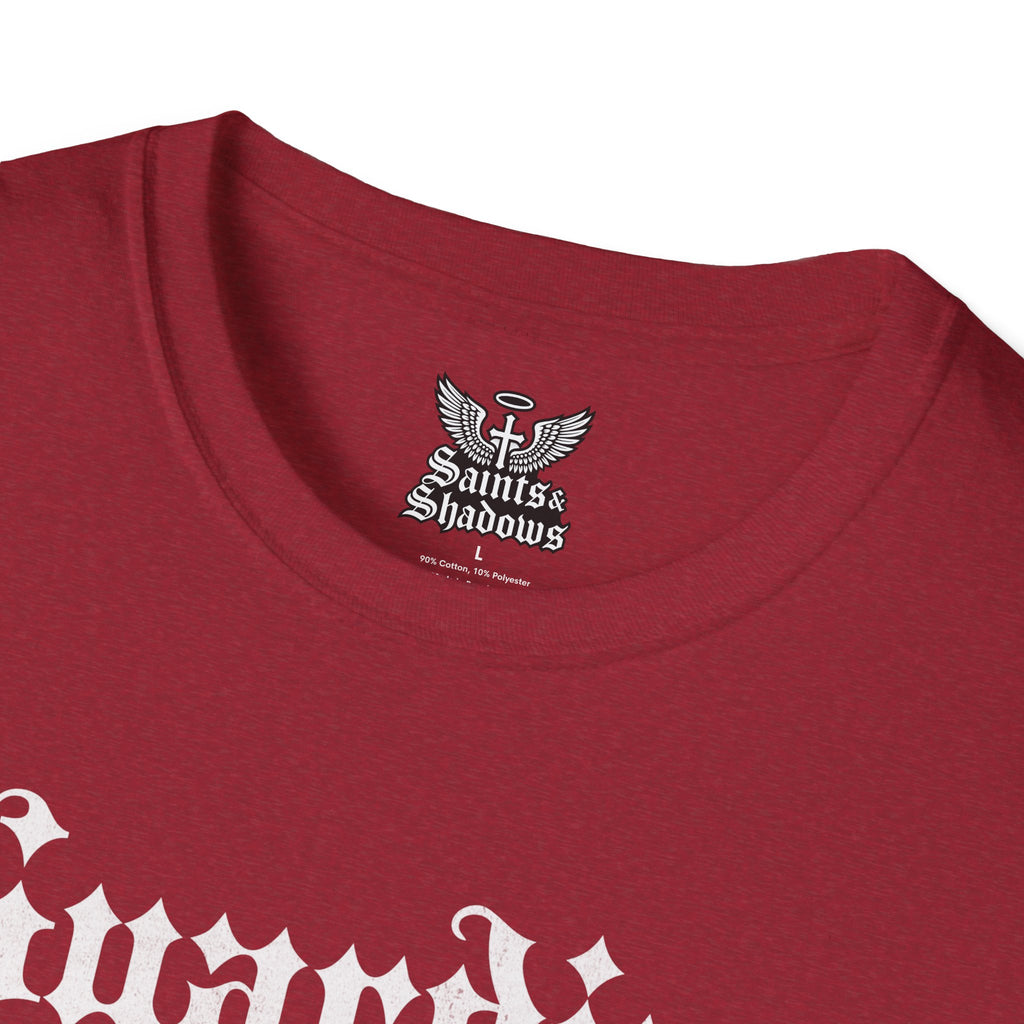 Saints and Shadows - Guardian of the Skyline, Angelic Artwork Unisex Softstyle T-Shirt, Casual Wear