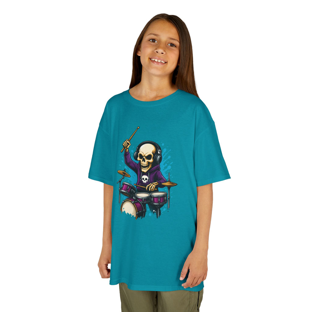 Bone Jams MC Bonez Kids Tee | Drummer Edition | Halloween Costume, Birthday Gift & Drop Dead Beats Apparel