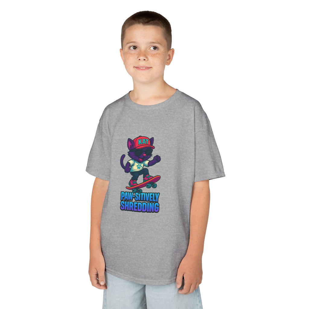 DJ KAT PAWS - Fun Skater Cat Design, Youth Summer T-Shirt, Cool Kids Apparel, Birthday Gift, Trendy Casual Wear