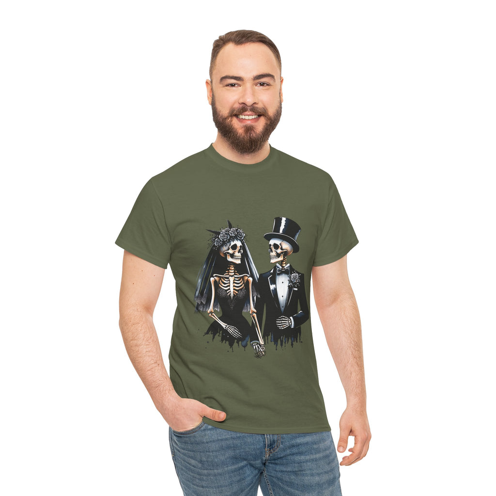 Skeleton Bride and Groom Wedding Tee - Horror Graphic Tee, Unisex Cotton Shirt, Halloween Costume, Horror Movie Gift, Spooky T-Shirt, Horror Fan Apparel