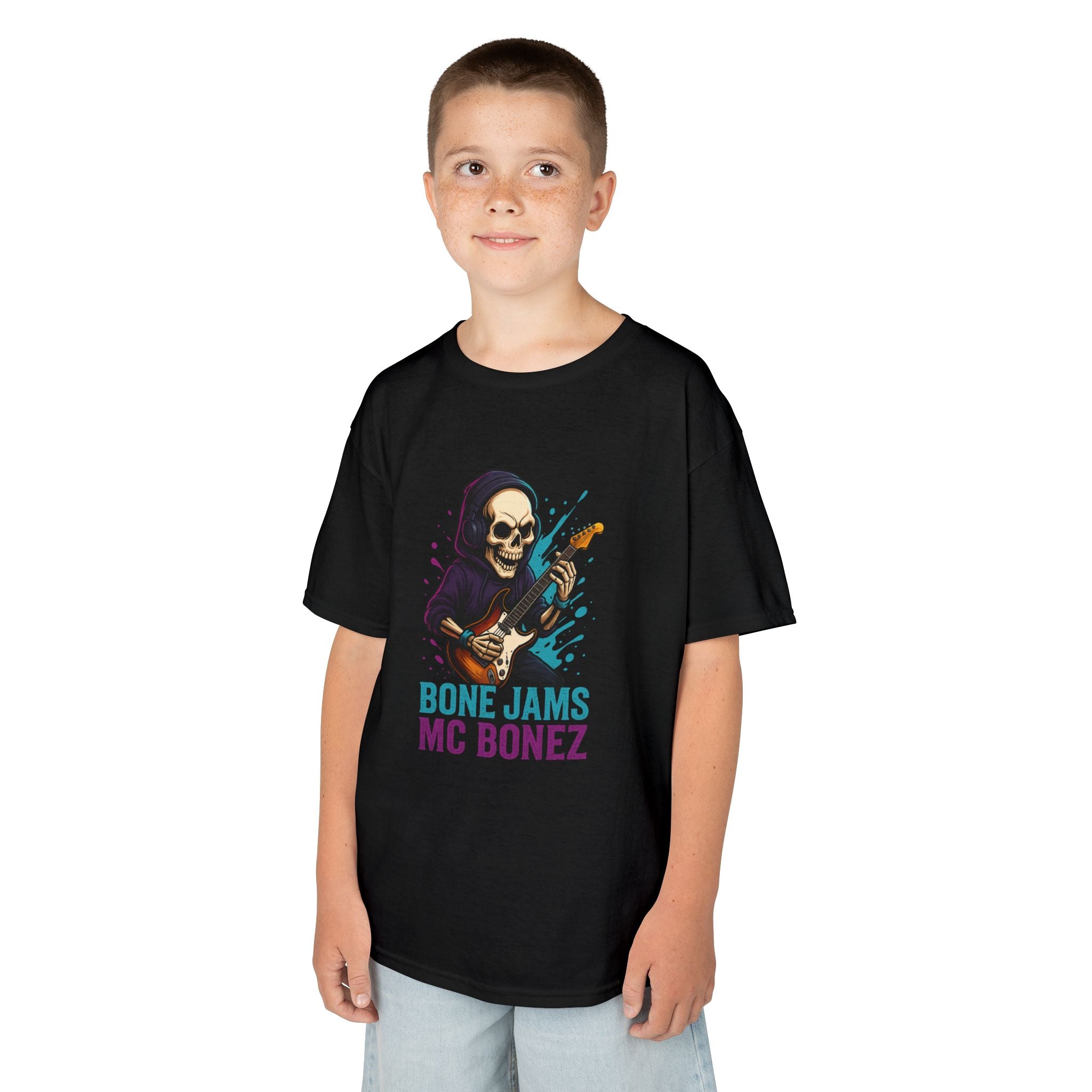 Bone Jams MC Bonez, Kids Tee | Guitar Edition | Cool Graphic Tee, Music Fan Shirt, Unique Gift for Young Musicians