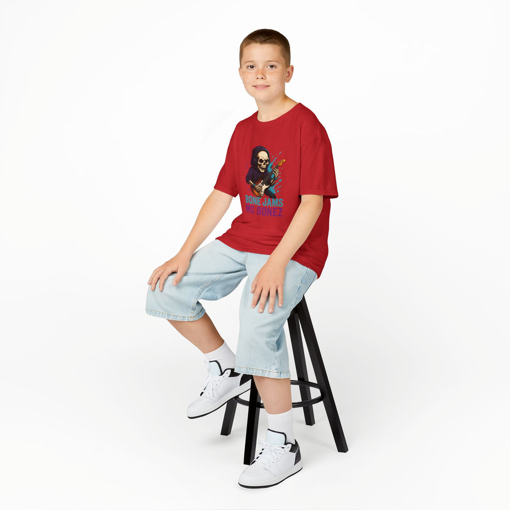 Bone Jams MC Bonez, Kids Tee | Guitar Edition | Cool Graphic Tee, Music Fan Shirt, Unique Gift for Young Musicians