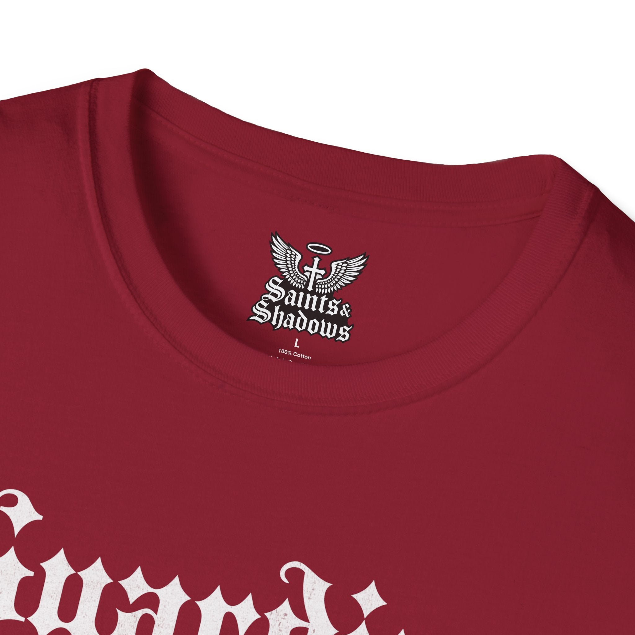 Saints and Shadows - Guardian of the Skyline, Angelic Artwork Unisex Softstyle T-Shirt, Casual Wear