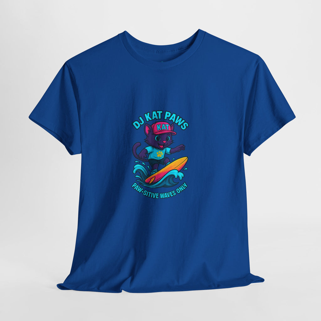 DJ KAT PAWS Surfing Fun T-Shirt | Stay Cool, Have Fun, Play Safe, Be You! | Fun Summer Tee, Gift for Cat Lovers, Beach Vibes