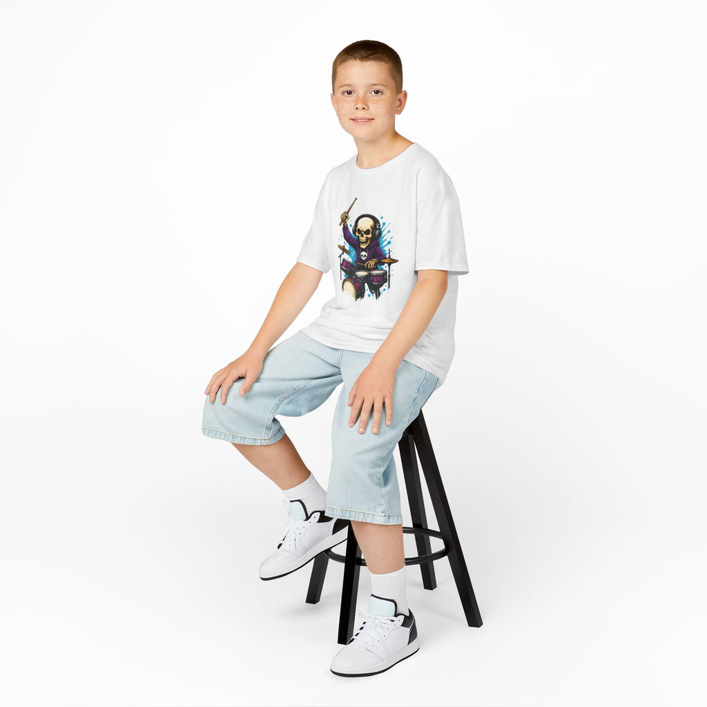 Bone Jams MC Bonez Kids Tee | Drummer Edition | Halloween Costume, Birthday Gift & Drop Dead Beats Apparel