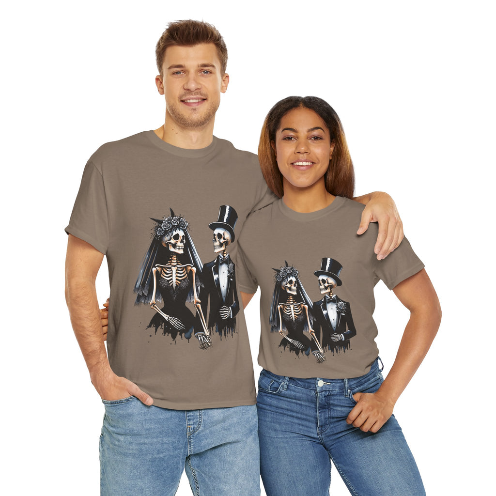 Skeleton Bride and Groom Wedding Tee - Horror Graphic Tee, Unisex Cotton Shirt, Halloween Costume, Horror Movie Gift, Spooky T-Shirt, Horror Fan Apparel