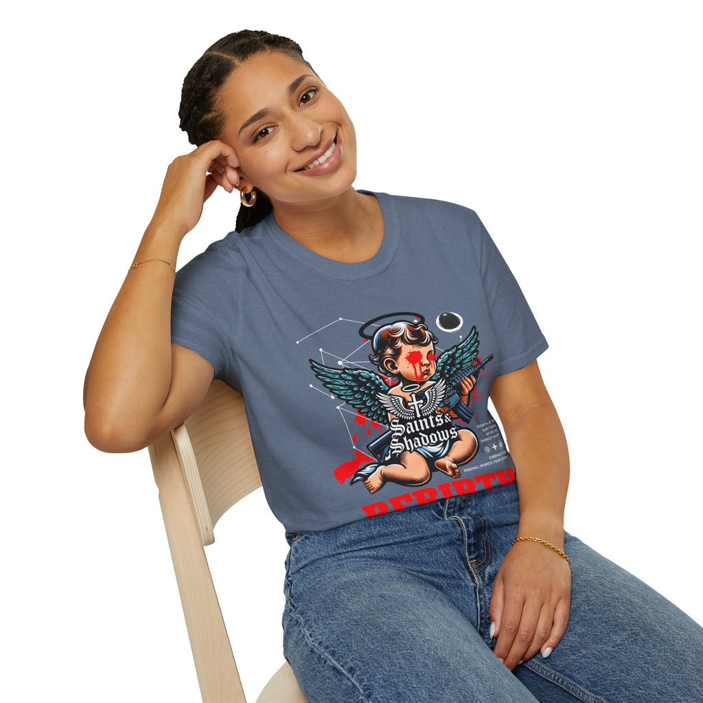Saints and Shadows - Rebirth, Angelic Artwork Unisex Softstyle T-Shirt, Casual Wear