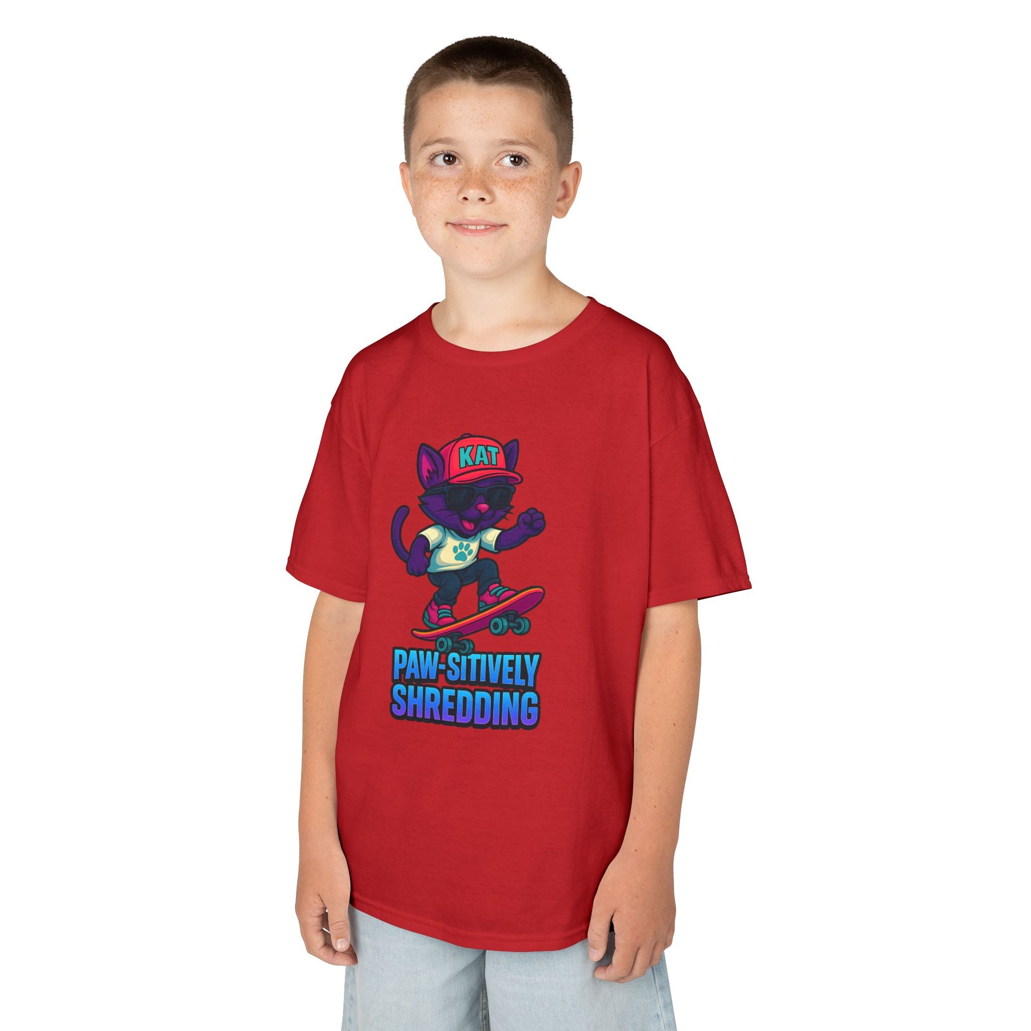 DJ KAT PAWS - Fun Skater Cat Design, Youth Summer T-Shirt, Cool Kids Apparel, Birthday Gift, Trendy Casual Wear