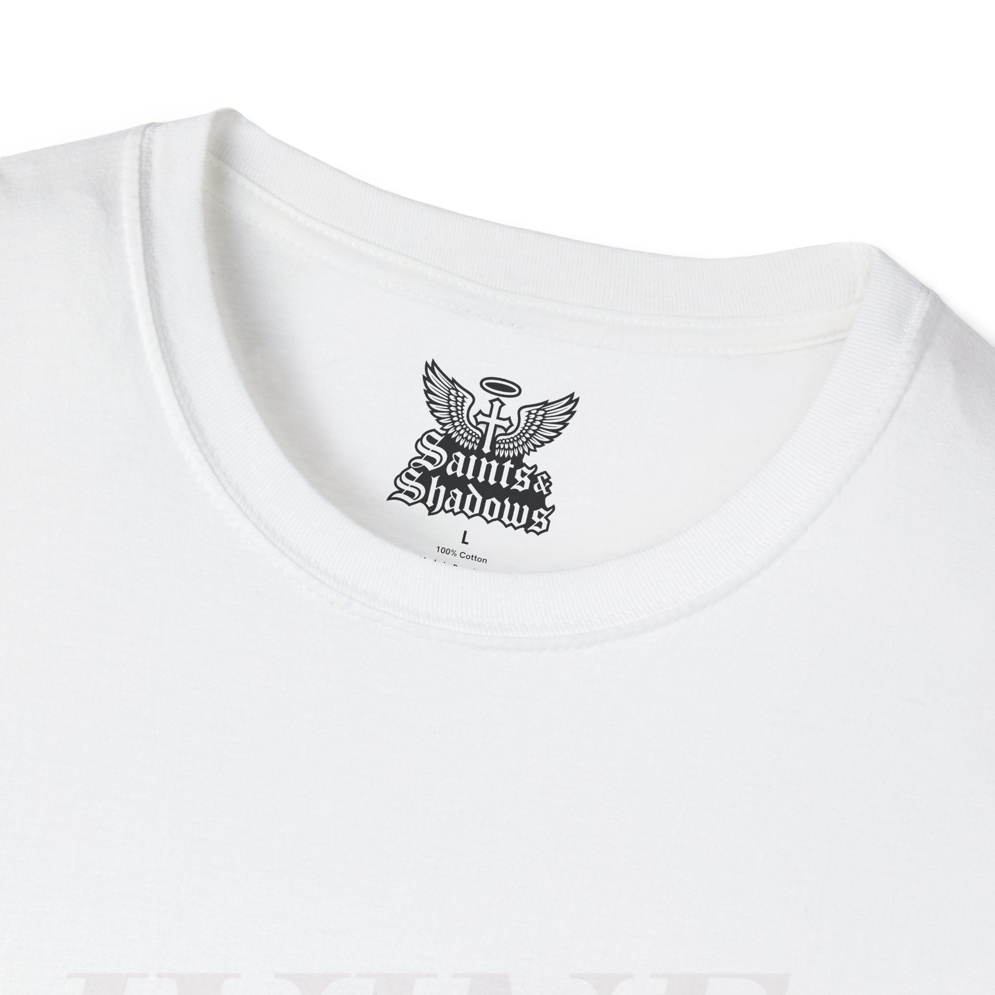 Saints and Shadows - Divine, Angelic Artwork Unisex Softstyle T-Shirt, Casual Wear