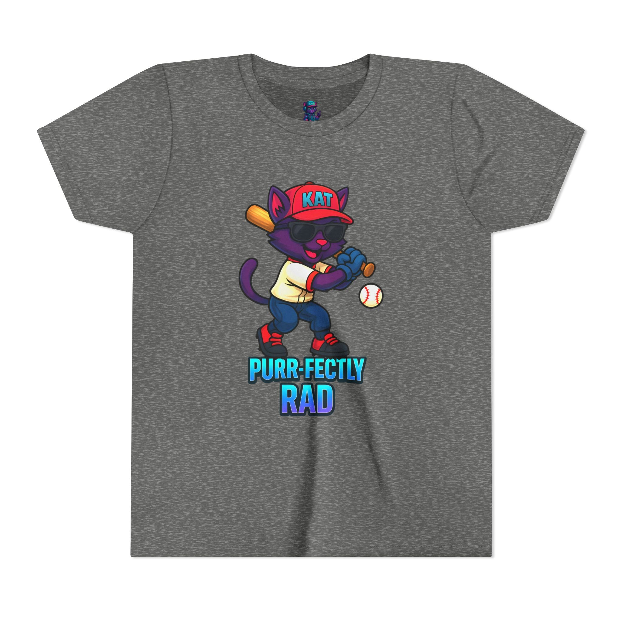 DJ KAT PAWS – Purr-fectly Rad Baseball Youth Tee | Fun Kids Graphic Shirt, Cool Cat Design, Perfect for Birthdays, Playdates & Sports Events
