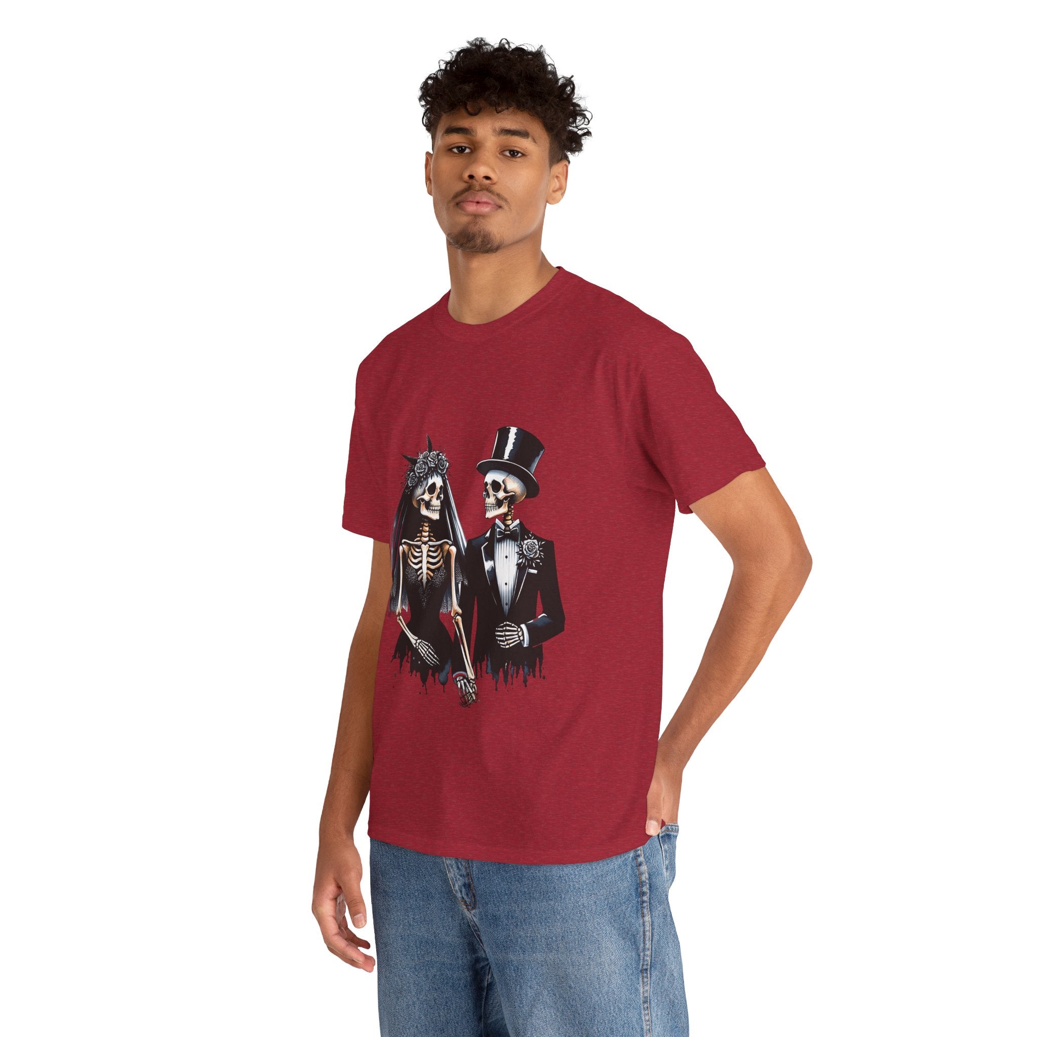 Skeleton Bride and Groom Wedding Tee - Horror Graphic Tee, Unisex Cotton Shirt, Halloween Costume, Horror Movie Gift, Spooky T-Shirt, Horror Fan Apparel