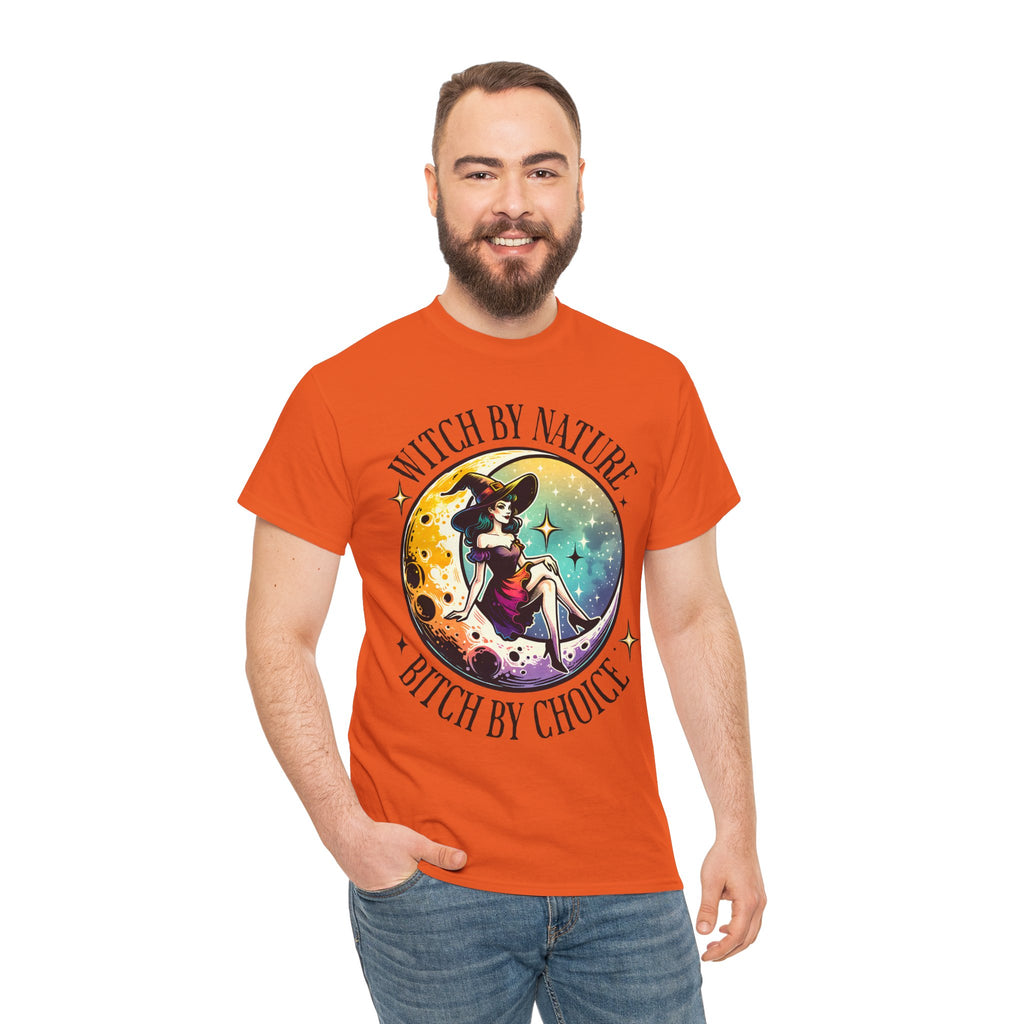 Witchy Cotton Tee - "Witch by Nature, Bitch by Choice" | Unisex Tee for Spooky Season, Boho Fashion, Festival Wear, Gift for Witches