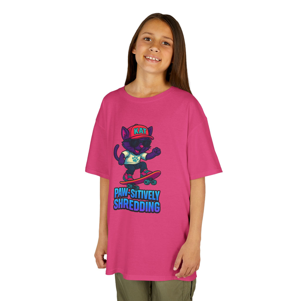 DJ KAT PAWS - Fun Skater Cat Design, Youth Summer T-Shirt, Cool Kids Apparel, Birthday Gift, Trendy Casual Wear