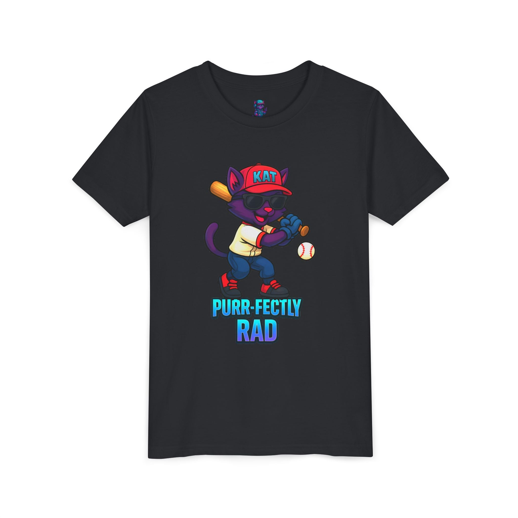 DJ KAT PAWS – Purr-fectly Rad Baseball Youth Tee | Fun Kids Graphic Shirt, Cool Cat Design, Perfect for Birthdays, Playdates & Sports Events