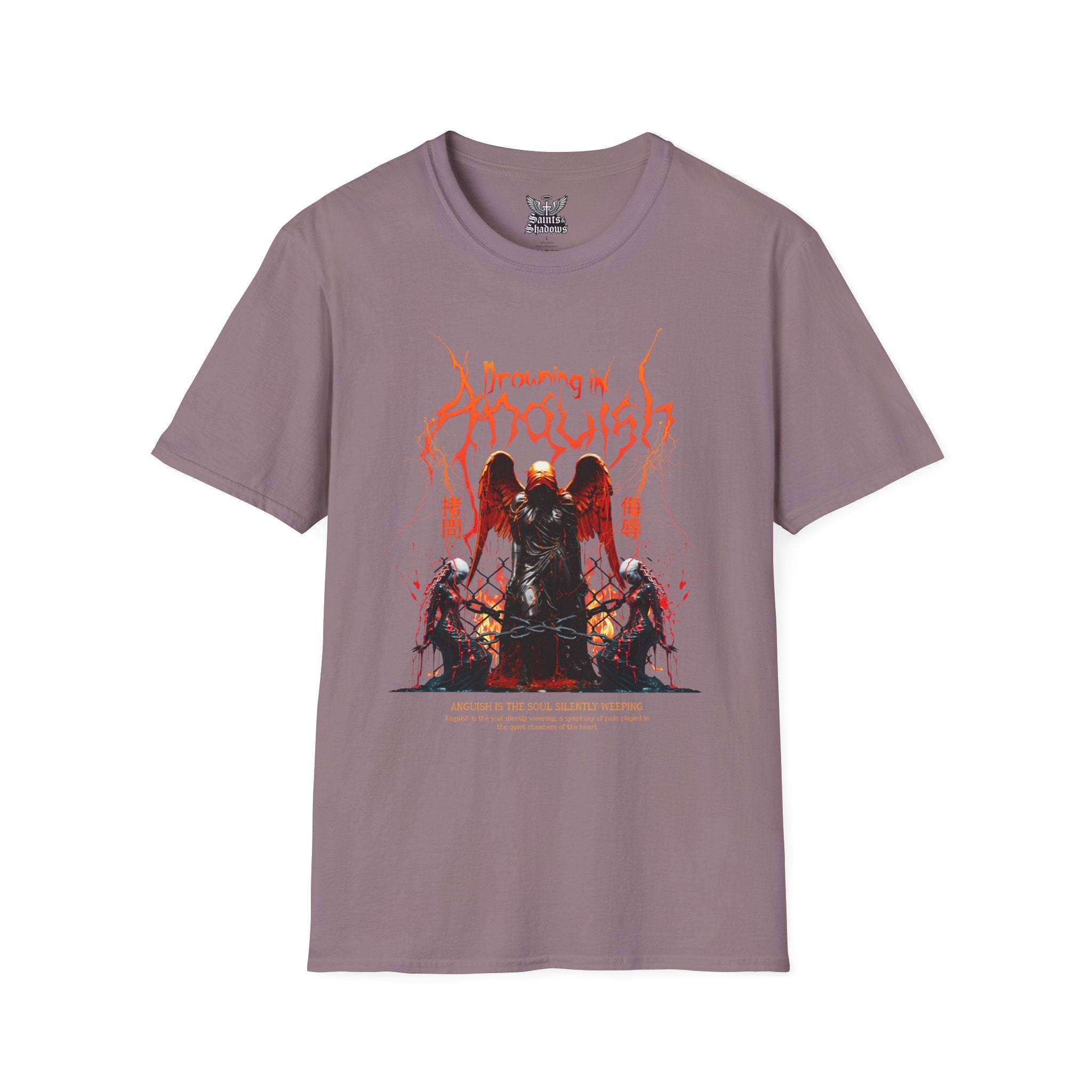 Saints and Shadows -Drowning In Anguish, Angelic Artwork Unisex Softstyle T-Shirt, Casual Wear