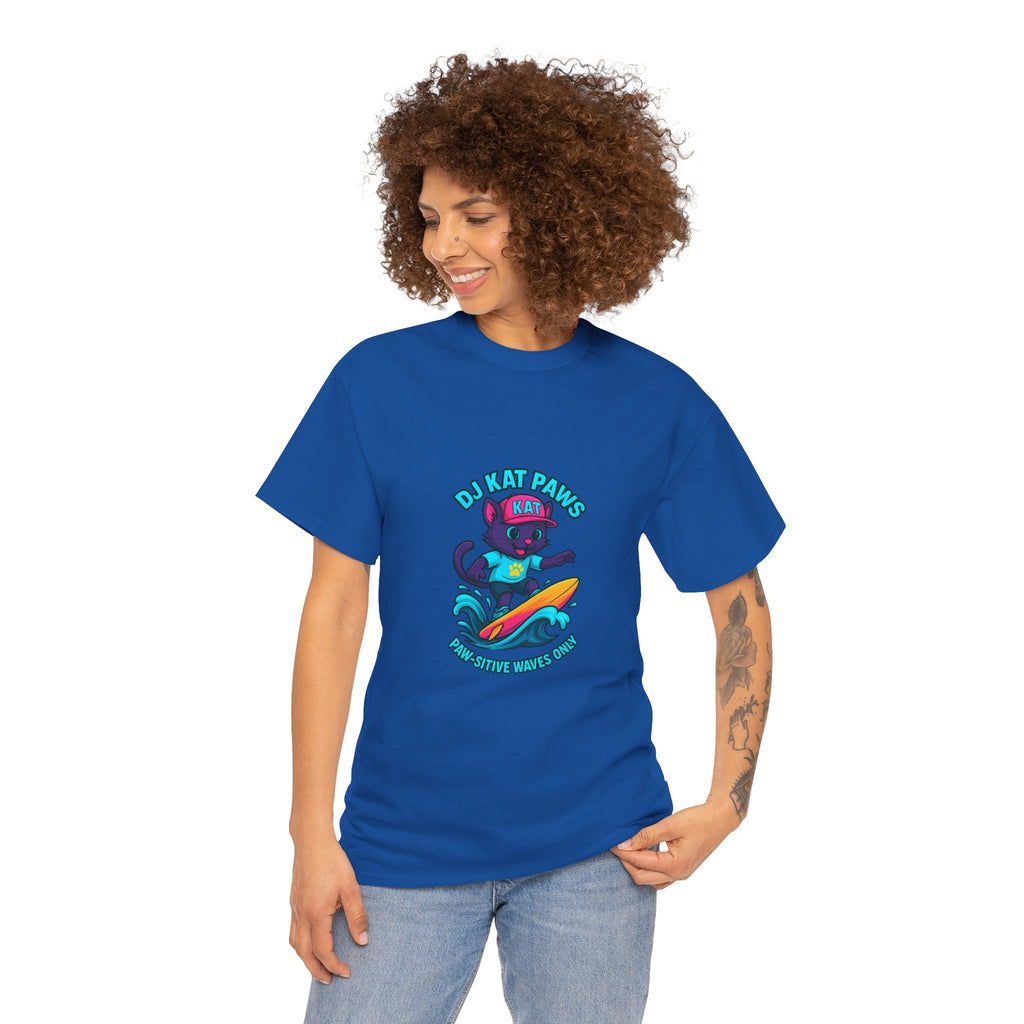 DJ KAT PAWS Surfing Fun T-Shirt | Stay Cool, Have Fun, Play Safe, Be You! | Fun Summer Tee, Gift for Cat Lovers, Beach Vibes