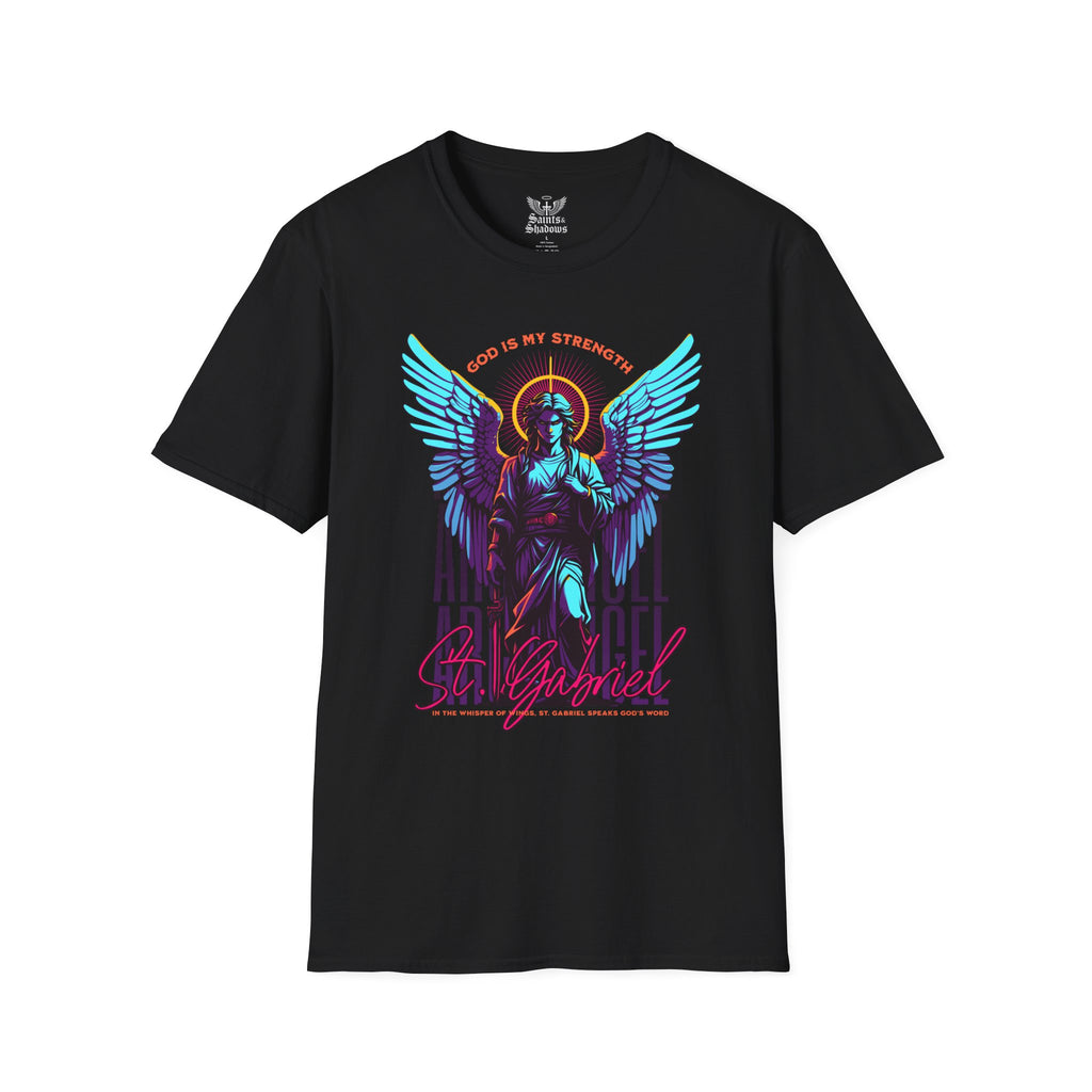 Saints and Shadows - St. Gabriel, Angelic Artwork Unisex Softstyle T-Shirt, Casual Wear