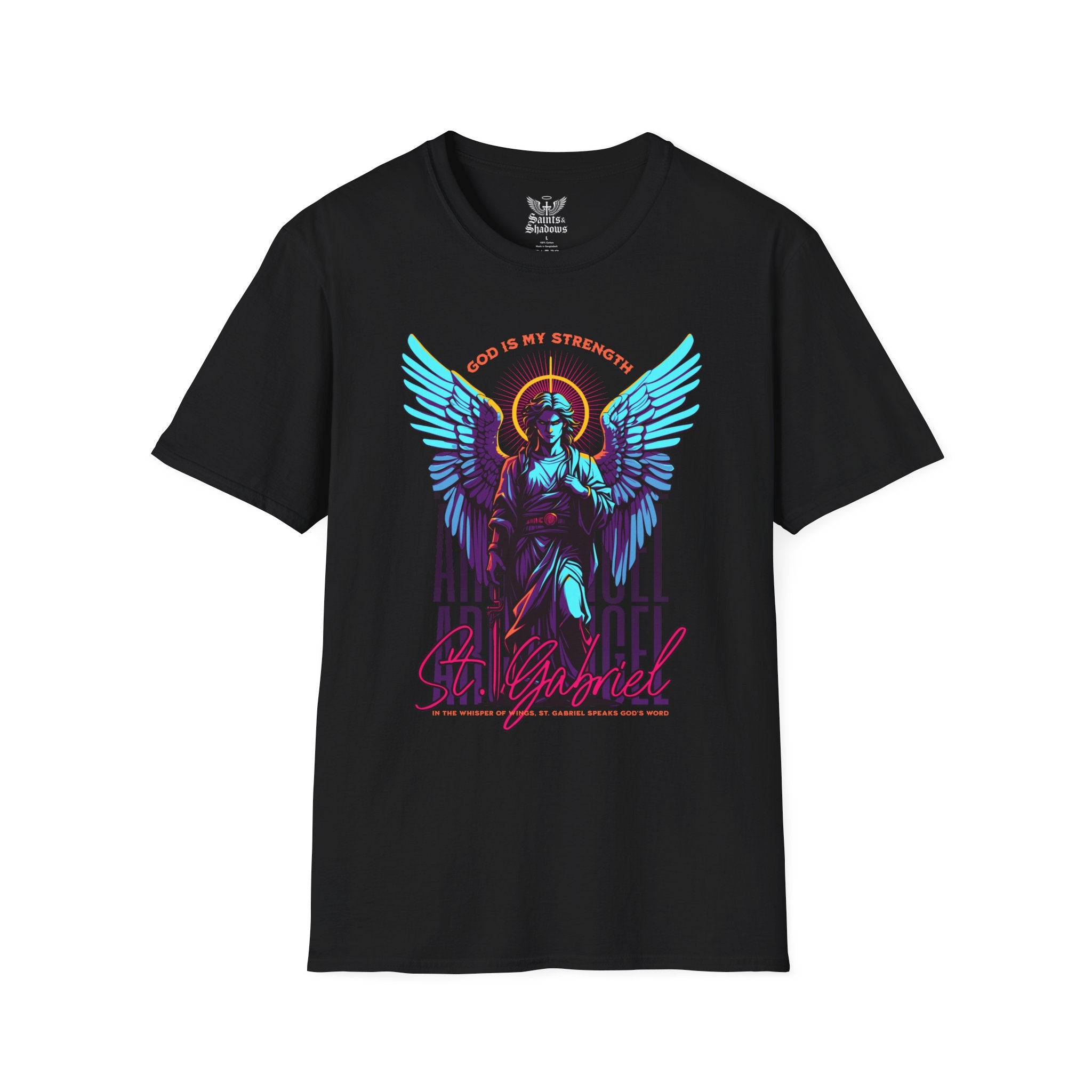 Saints and Shadows - St. Gabriel, Angelic Artwork Unisex Softstyle T-Shirt, Casual Wear