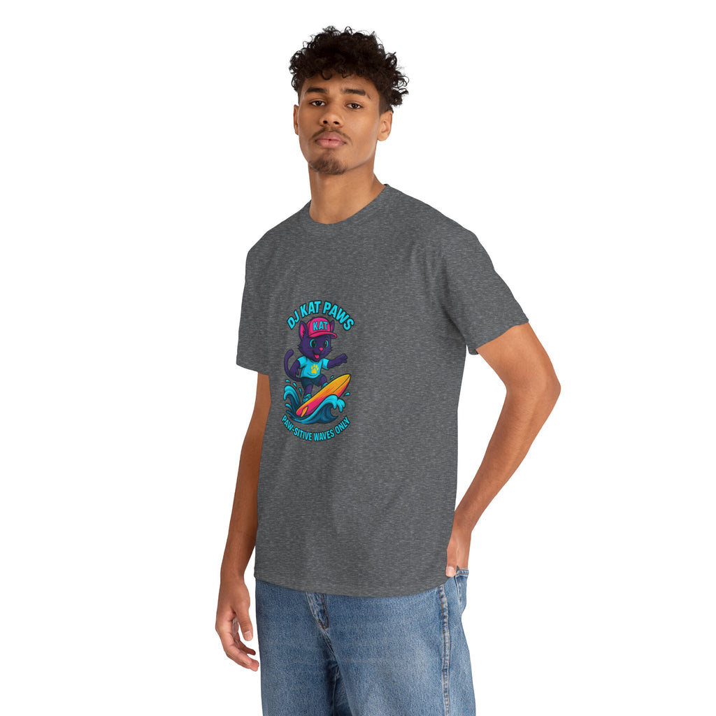 DJ KAT PAWS Surfing Fun T-Shirt | Stay Cool, Have Fun, Play Safe, Be You! | Fun Summer Tee, Gift for Cat Lovers, Beach Vibes