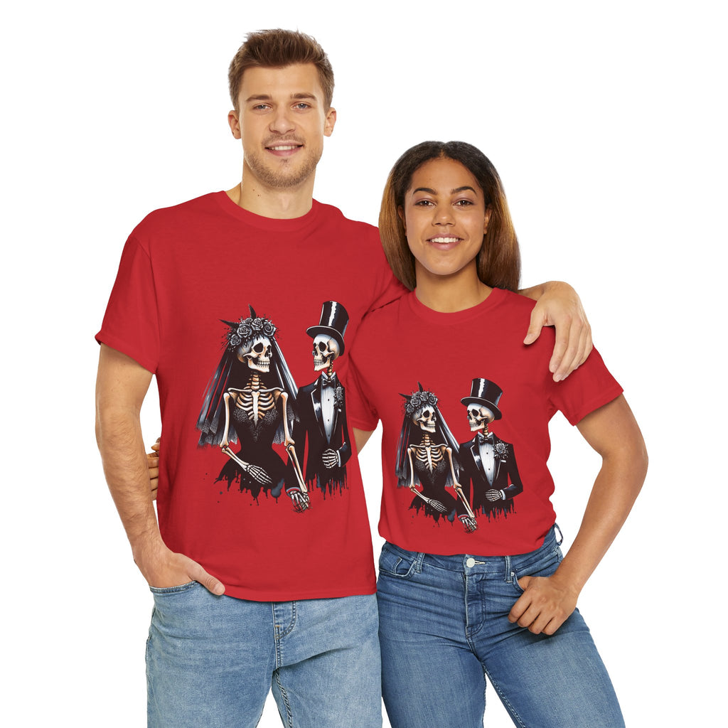 Skeleton Bride and Groom Wedding Tee - Horror Graphic Tee, Unisex Cotton Shirt, Halloween Costume, Horror Movie Gift, Spooky T-Shirt, Horror Fan Apparel