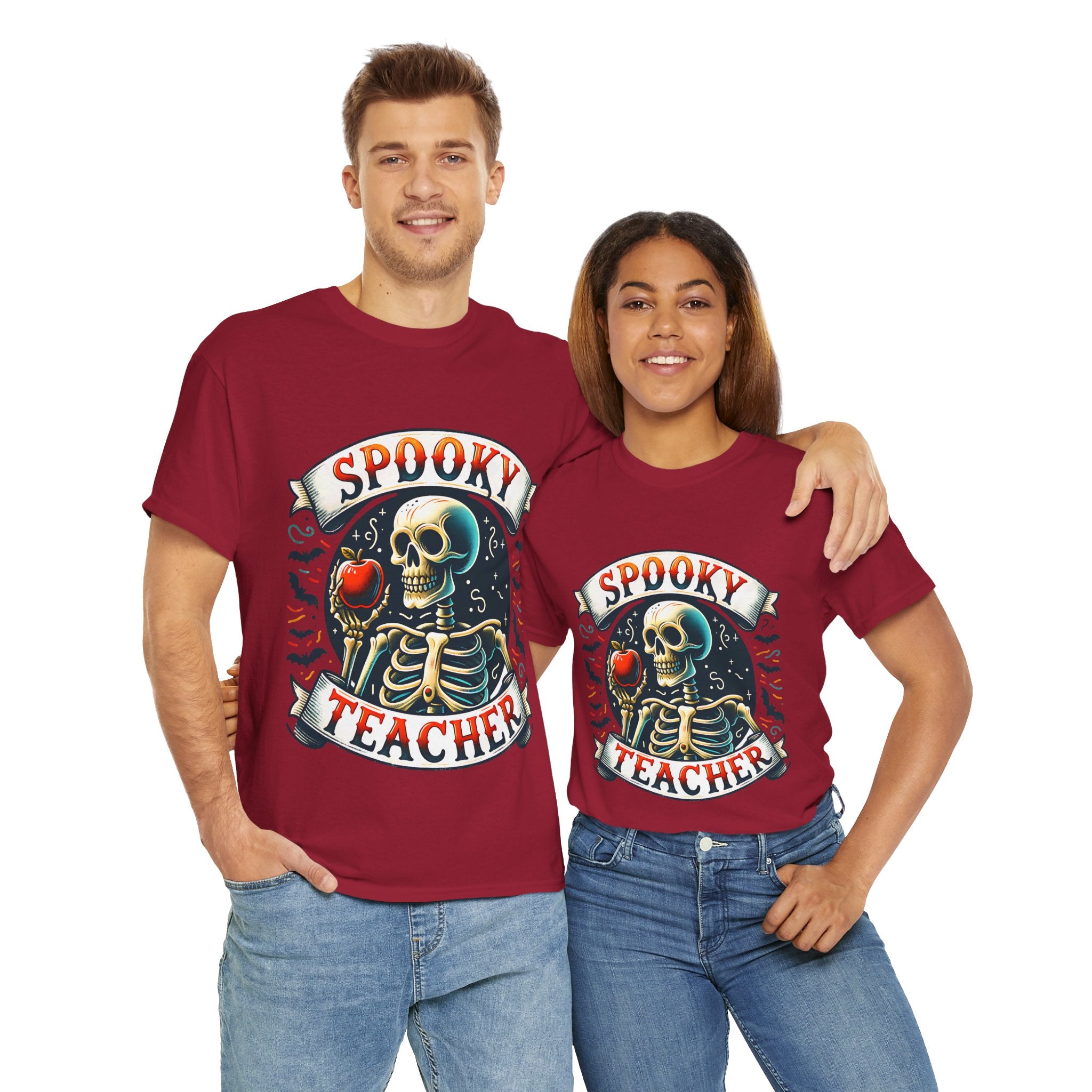 Spooky Teacher Tee, Halloween Shirt, Unisex Cotton T-Shirt, Funny Teacher Gift, Skeleton Design, Fall Apparel