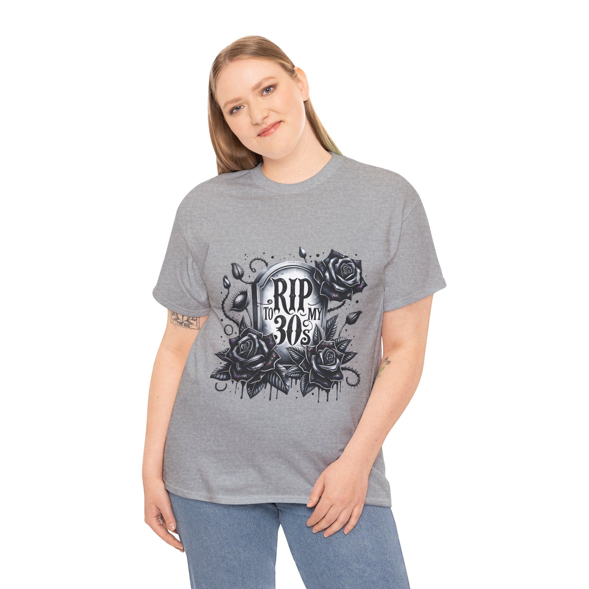 RIP to My 30s, Heavy, Unisex Graphic Shirt, Birthday Gift, Casual Wear, Vintage Style, Floral Design T-shirt
