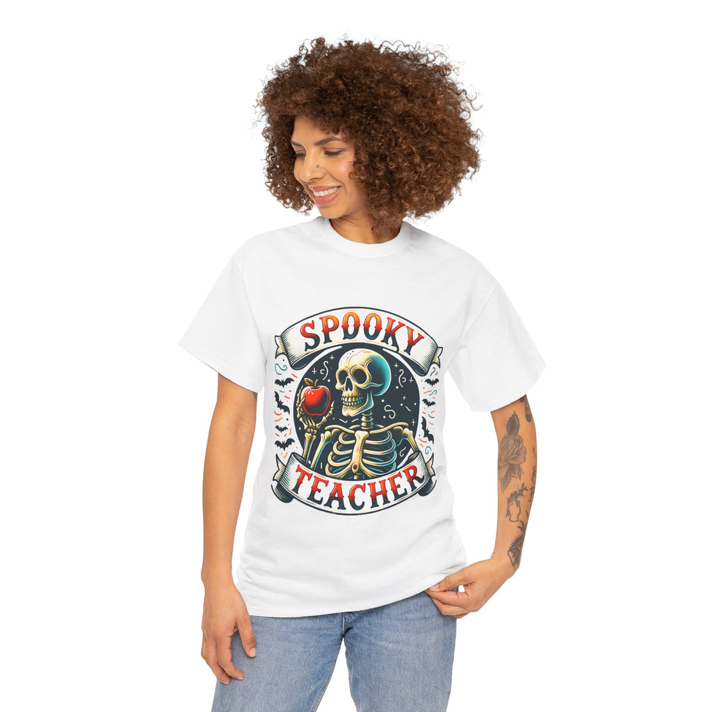 Spooky Teacher Tee, Halloween Shirt, Unisex Cotton T-Shirt, Funny Teacher Gift, Skeleton Design, Fall Apparel