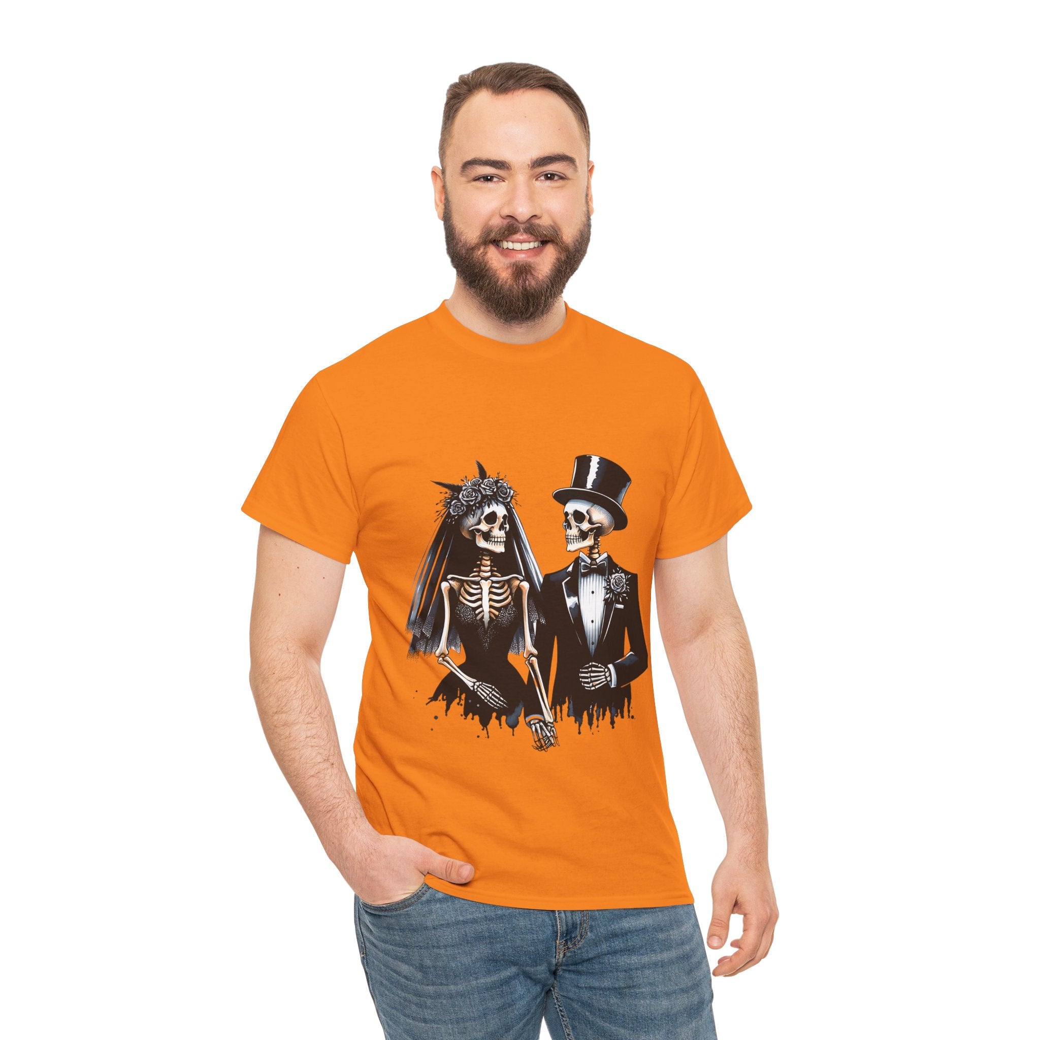 Skeleton Bride and Groom Wedding Tee - Horror Graphic Tee, Unisex Cotton Shirt, Halloween Costume, Horror Movie Gift, Spooky T-Shirt, Horror Fan Apparel