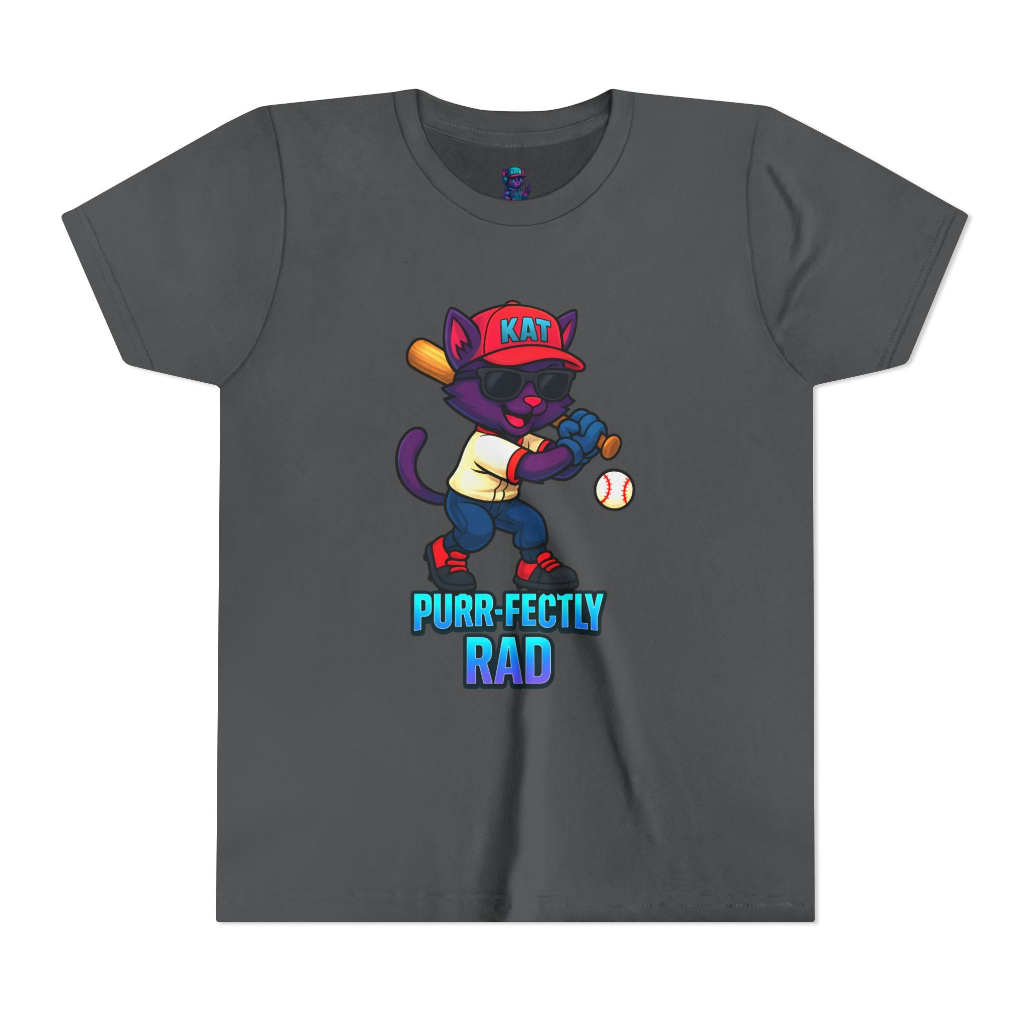 DJ KAT PAWS – Purr-fectly Rad Baseball Youth Tee | Fun Kids Graphic Shirt, Cool Cat Design, Perfect for Birthdays, Playdates & Sports Events