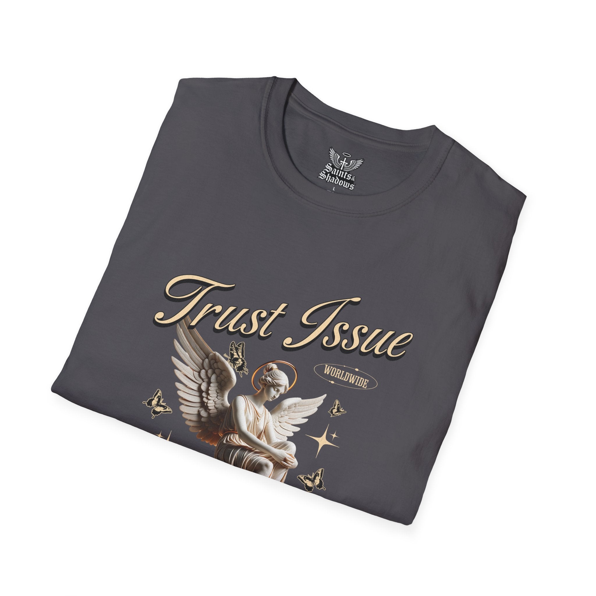 Saints and Shadows - Trust Issue, Angelic Artwork Unisex Softstyle T-Shirt, Casual Wear