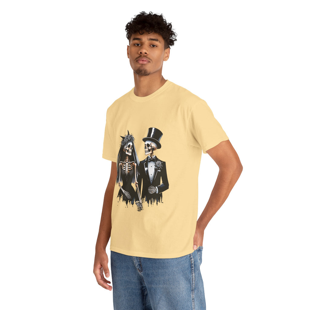 Skeleton Bride and Groom Wedding Tee - Horror Graphic Tee, Unisex Cotton Shirt, Halloween Costume, Horror Movie Gift, Spooky T-Shirt, Horror Fan Apparel
