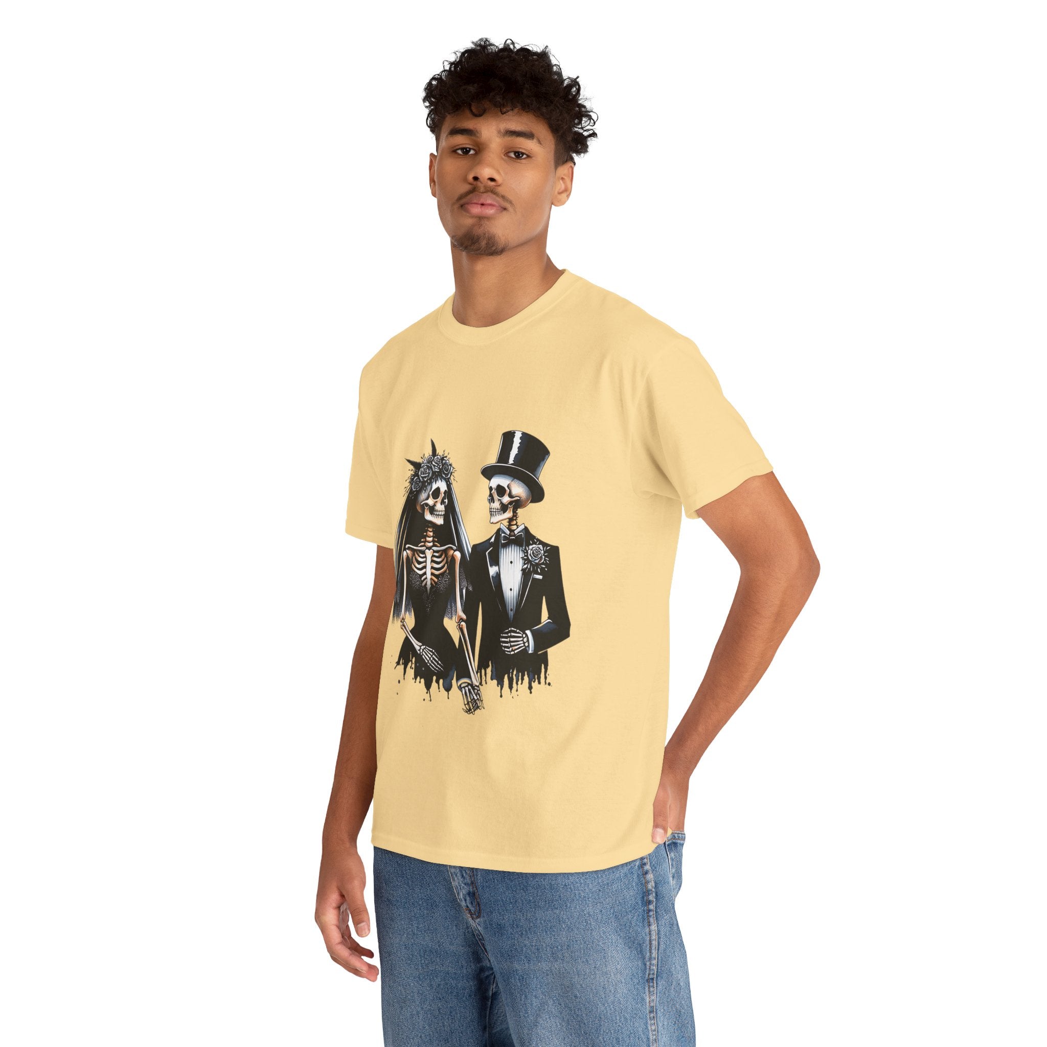 Skeleton Bride and Groom Wedding Tee - Horror Graphic Tee, Unisex Cotton Shirt, Halloween Costume, Horror Movie Gift, Spooky T-Shirt, Horror Fan Apparel