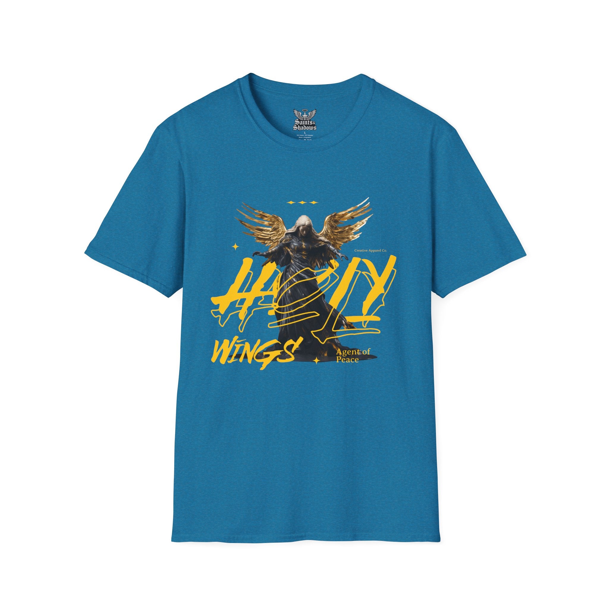 Saints and Shadows - Holy Wings, Angelic Artwork Unisex Softstyle T-Shirt, Casual Wear