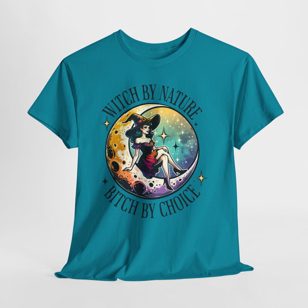 Witchy Cotton Tee - "Witch by Nature, Bitch by Choice" | Unisex Tee for Spooky Season, Boho Fashion, Festival Wear, Gift for Witches
