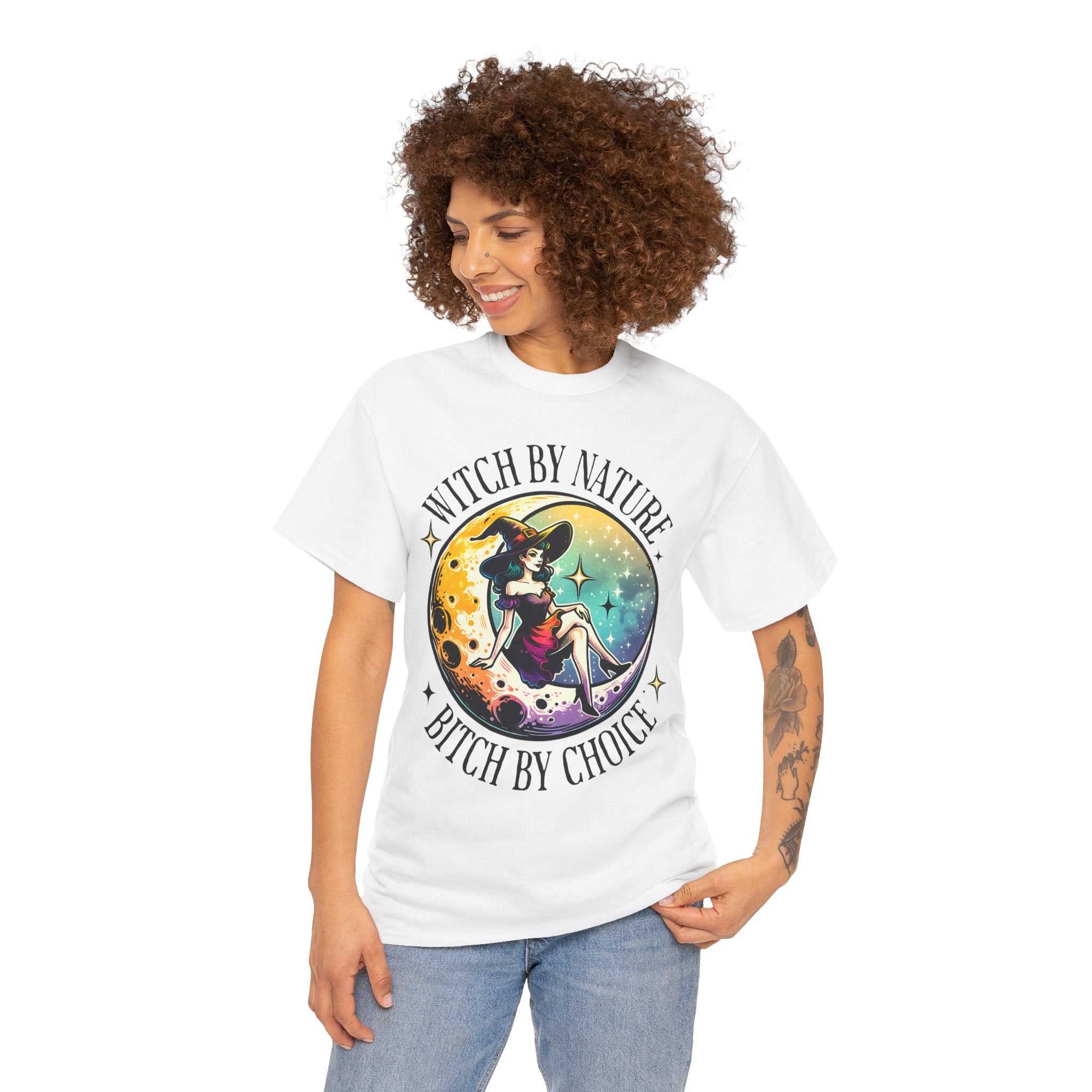 Witchy Cotton Tee - "Witch by Nature, Bitch by Choice" | Unisex Tee for Spooky Season, Boho Fashion, Festival Wear, Gift for Witches