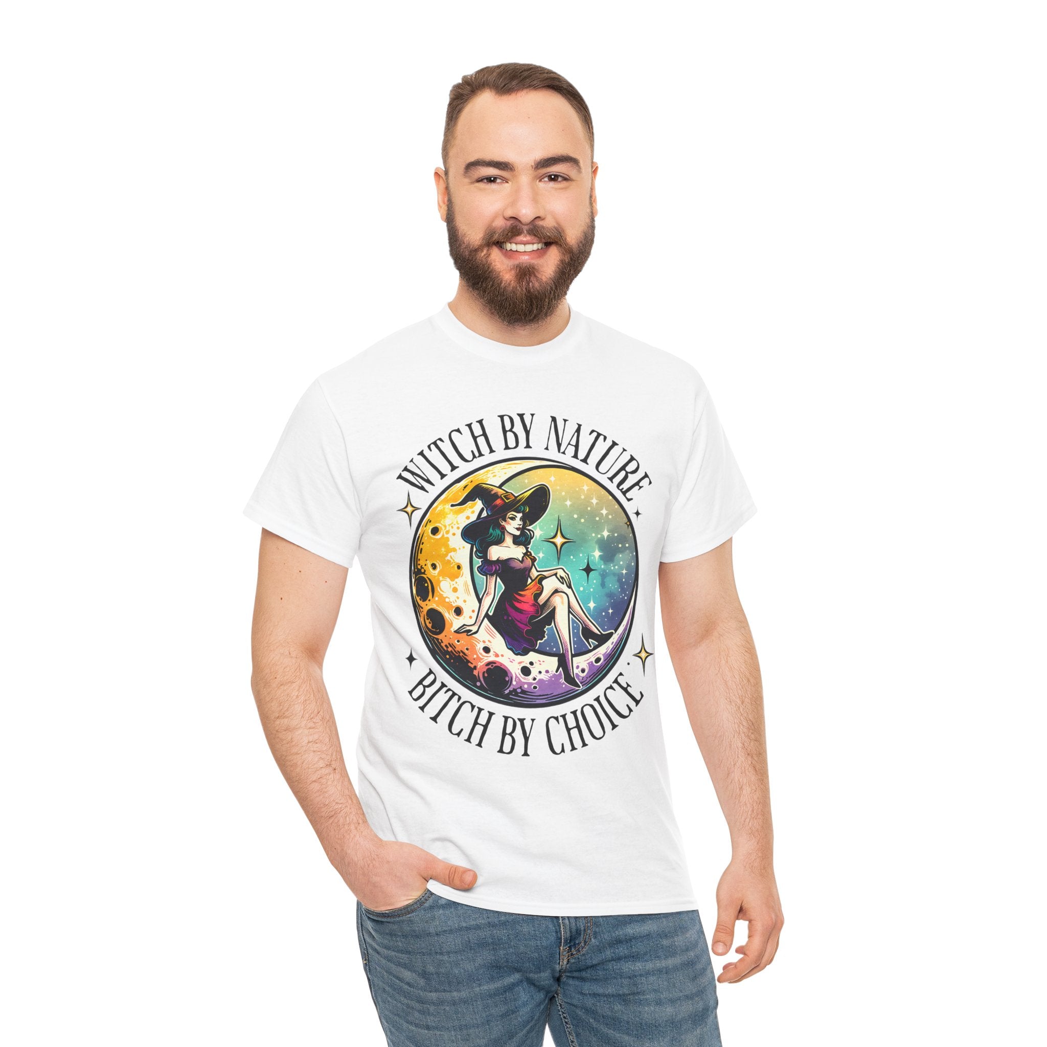 Witchy Cotton Tee - "Witch by Nature, Bitch by Choice" | Unisex Tee for Spooky Season, Boho Fashion, Festival Wear, Gift for Witches