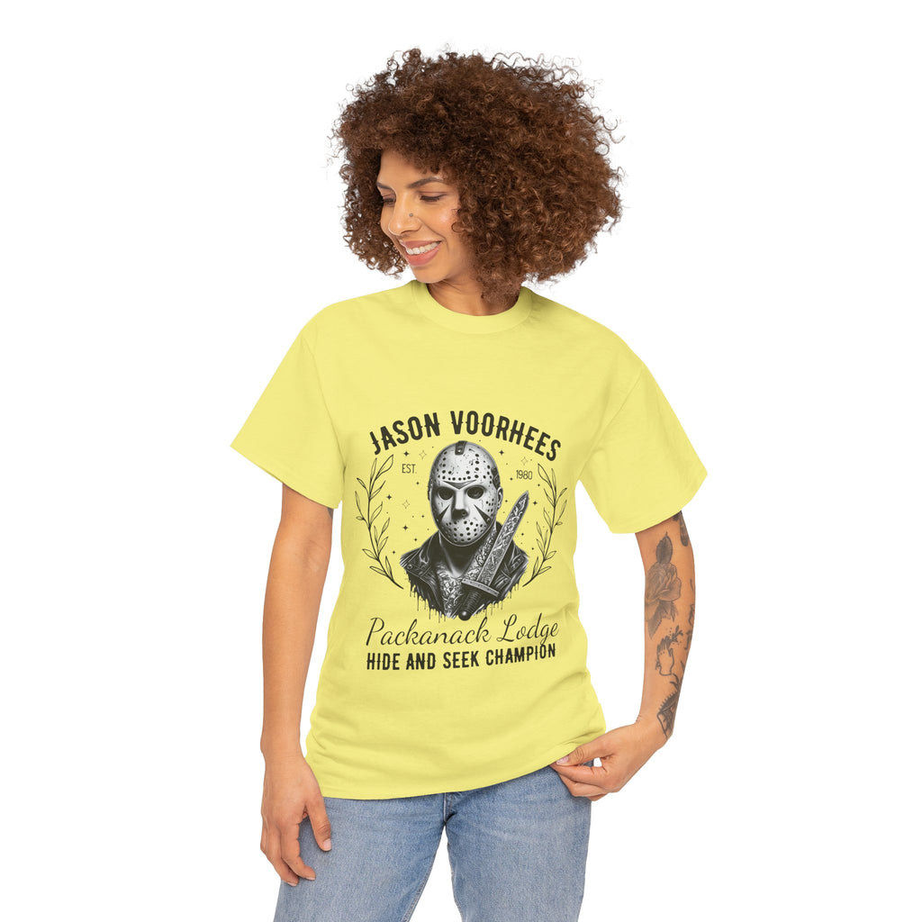 Jason Voorhees 'Hide and Seek Champion'  - Horror Graphic Tee, Unisex Cotton Shirt, Halloween Costume, Horror Movie Gift, Spooky T-Shirt, Horror Fan Apparel
