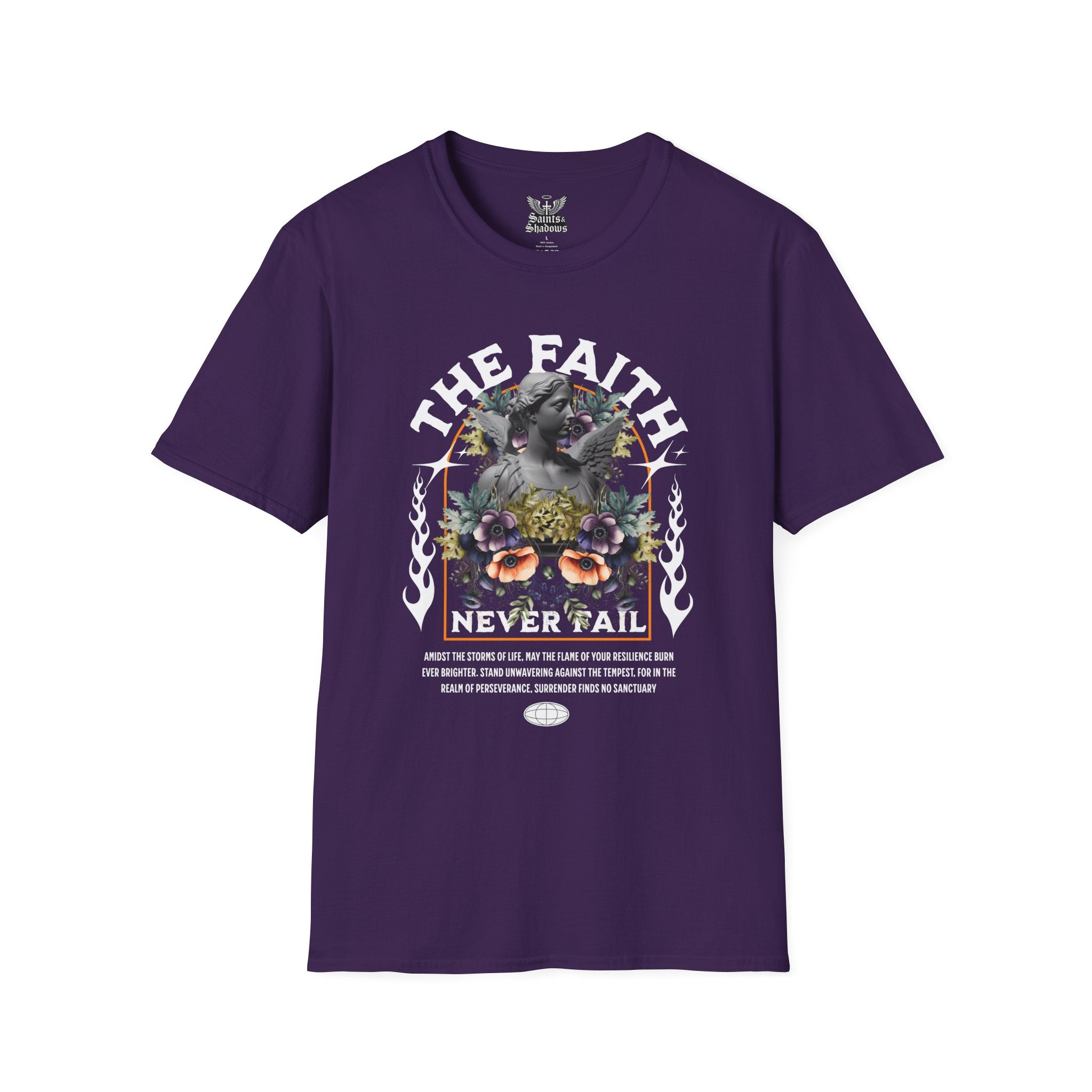 Saints and Shadows - The Faith Never Fail, Angelic Artwork Unisex Softstyle T-Shirt, Casual Wear