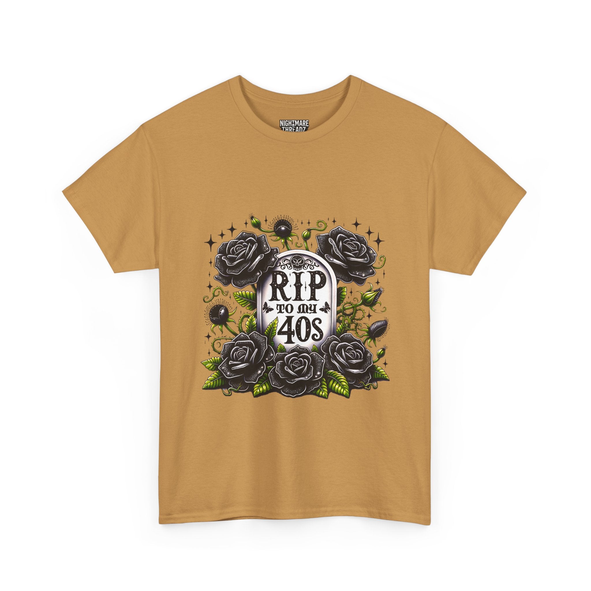 RIP to My 40s Tee, Heavy, Unisex Graphic Shirt, Birthday Gift, Casual Wear, Vintage Style, Floral Design T-shirt