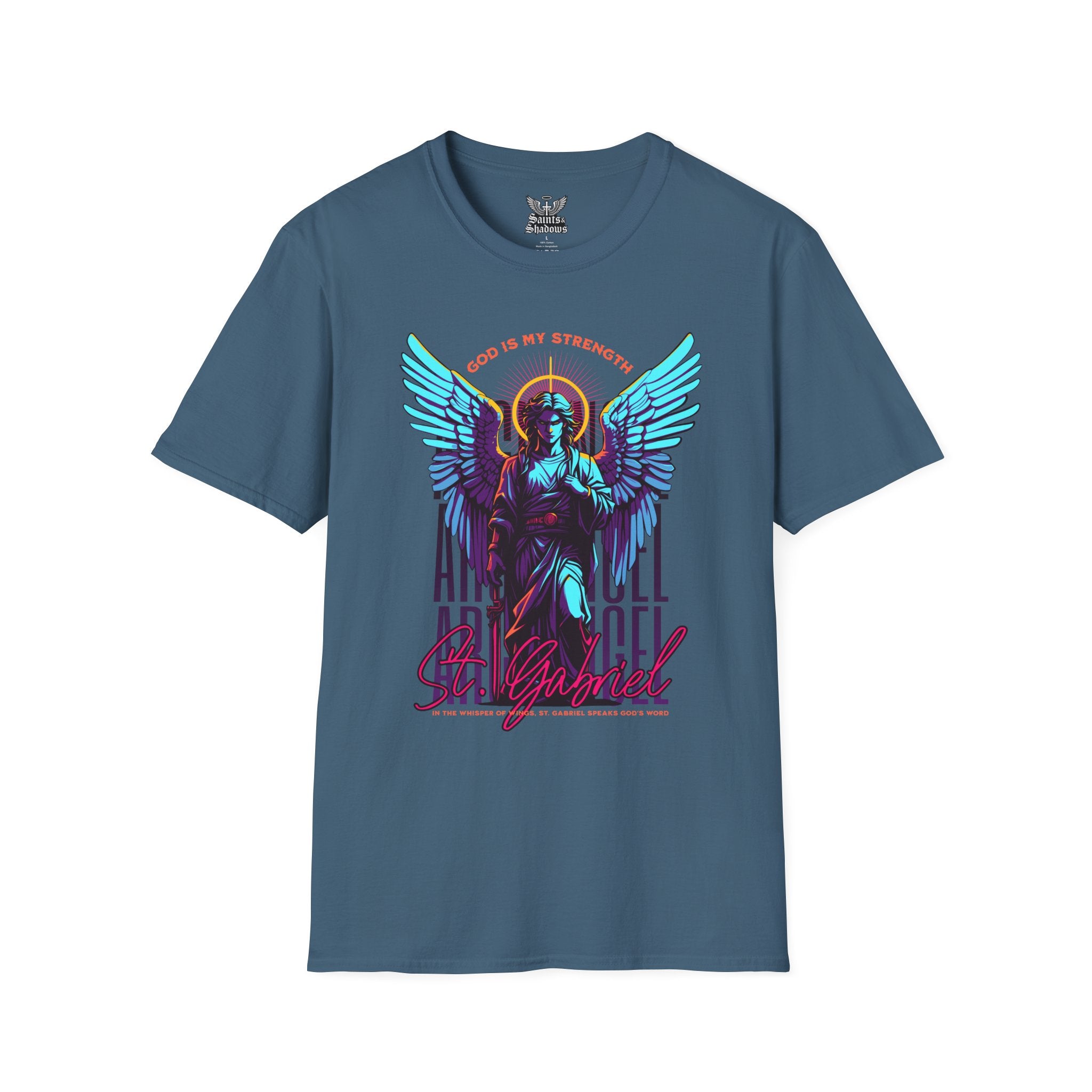 Saints and Shadows - St. Gabriel, Angelic Artwork Unisex Softstyle T-Shirt, Casual Wear