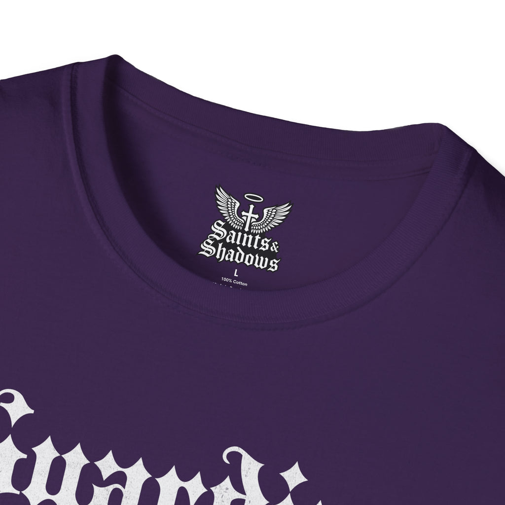 Saints and Shadows - Guardian of the Skyline, Angelic Artwork Unisex Softstyle T-Shirt, Casual Wear