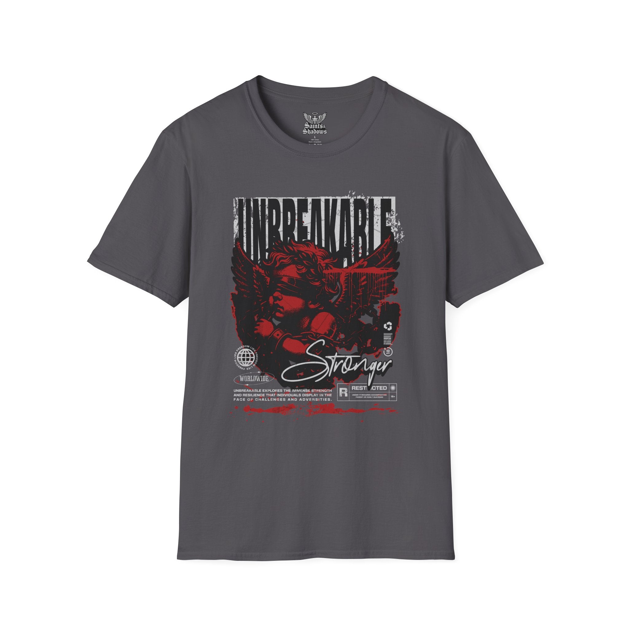 Saints and Shadows - Unbreakabe Strength, Angelic Artwork Unisex Softstyle T-Shirt, Casual Wear