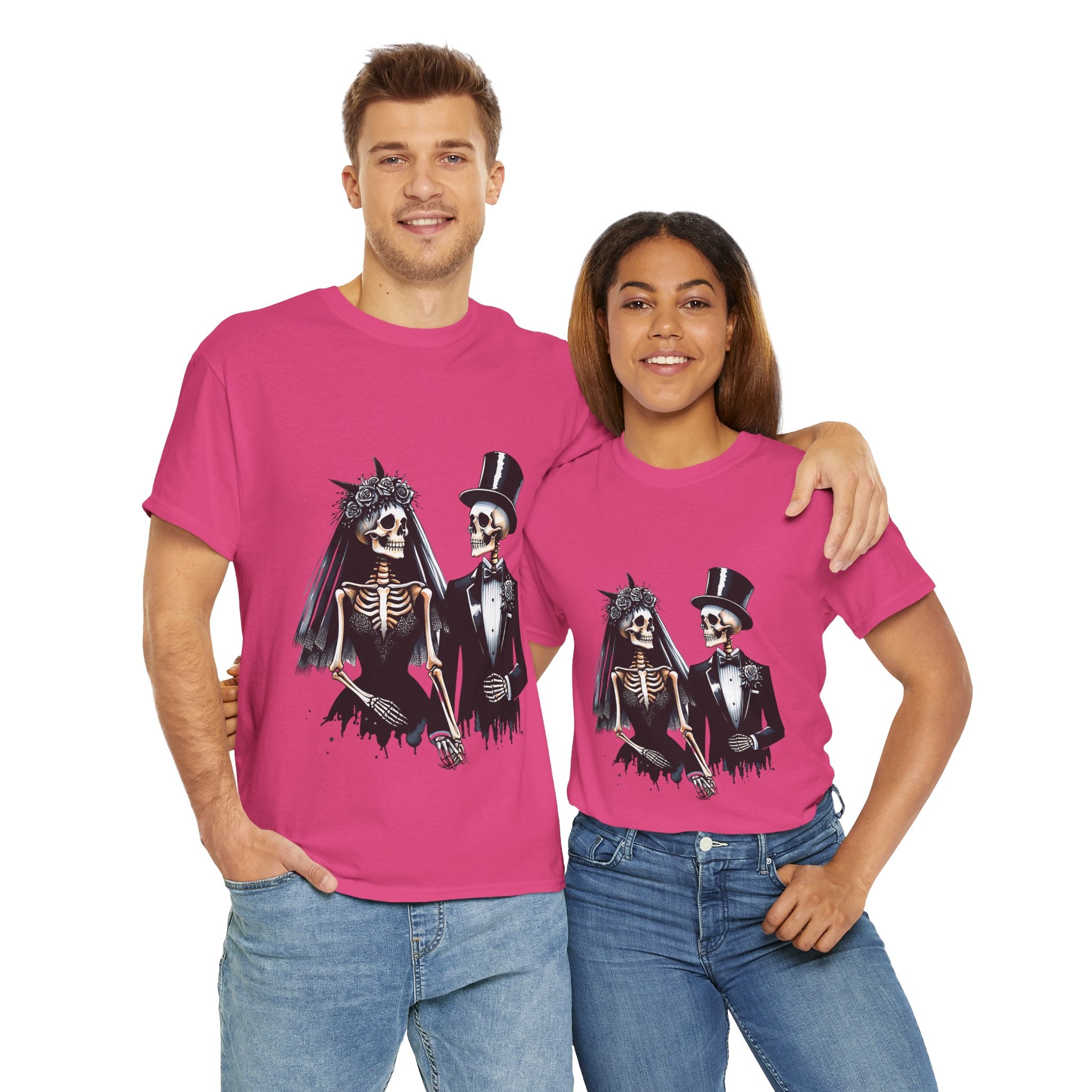 Skeleton Bride and Groom Wedding Tee - Horror Graphic Tee, Unisex Cotton Shirt, Halloween Costume, Horror Movie Gift, Spooky T-Shirt, Horror Fan Apparel