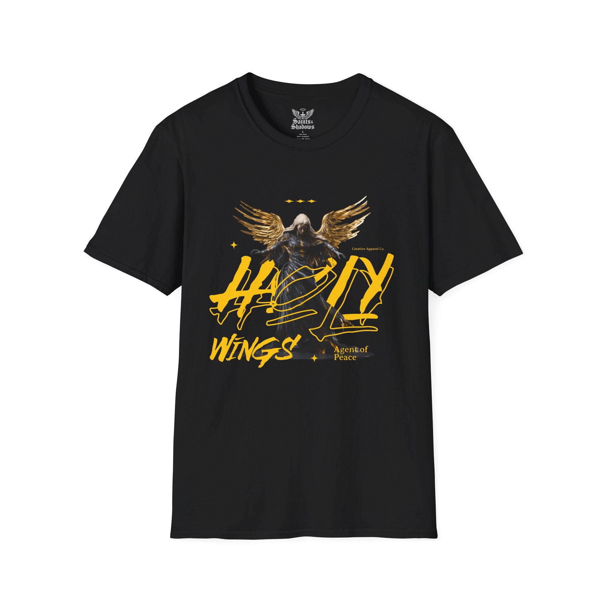 Saints and Shadows - Holy Wings, Angelic Artwork Unisex Softstyle T-Shirt, Casual Wear