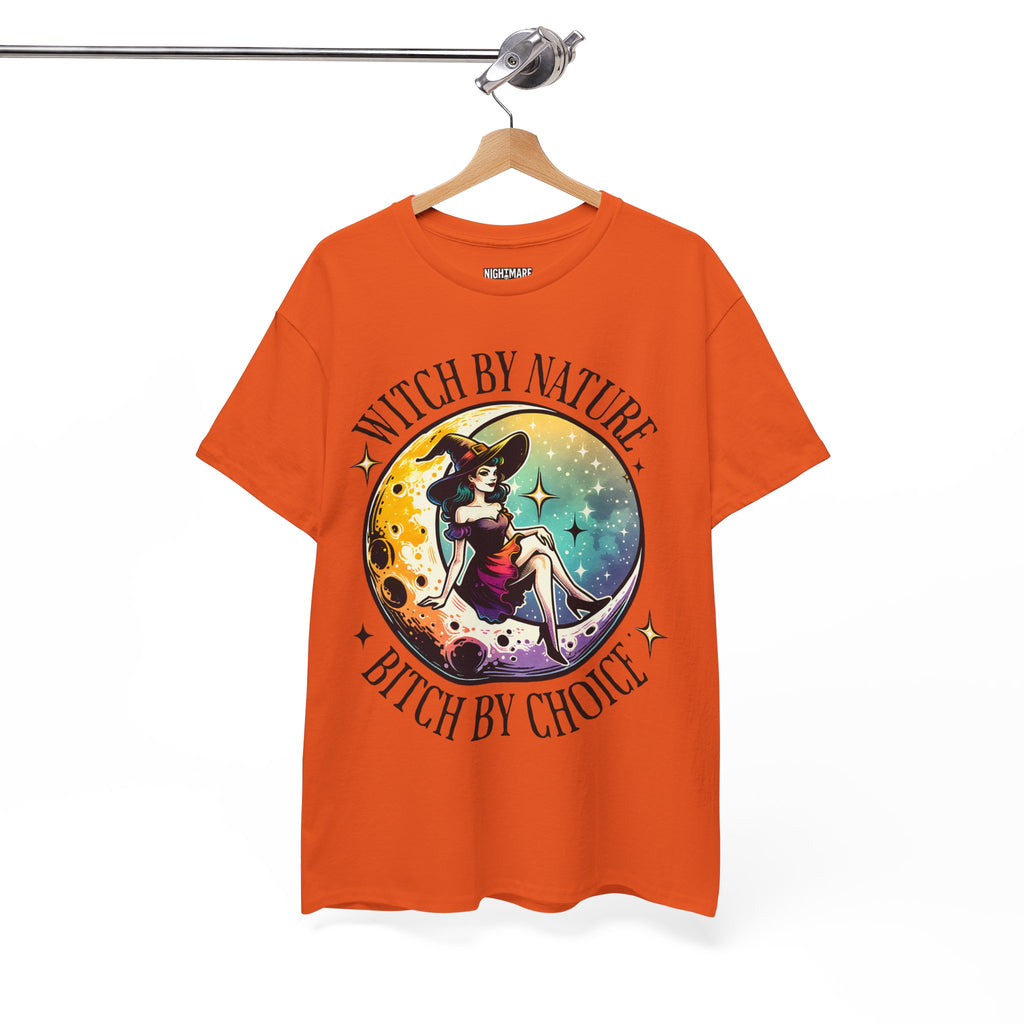 Witchy Cotton Tee - "Witch by Nature, Bitch by Choice" | Unisex Tee for Spooky Season, Boho Fashion, Festival Wear, Gift for Witches